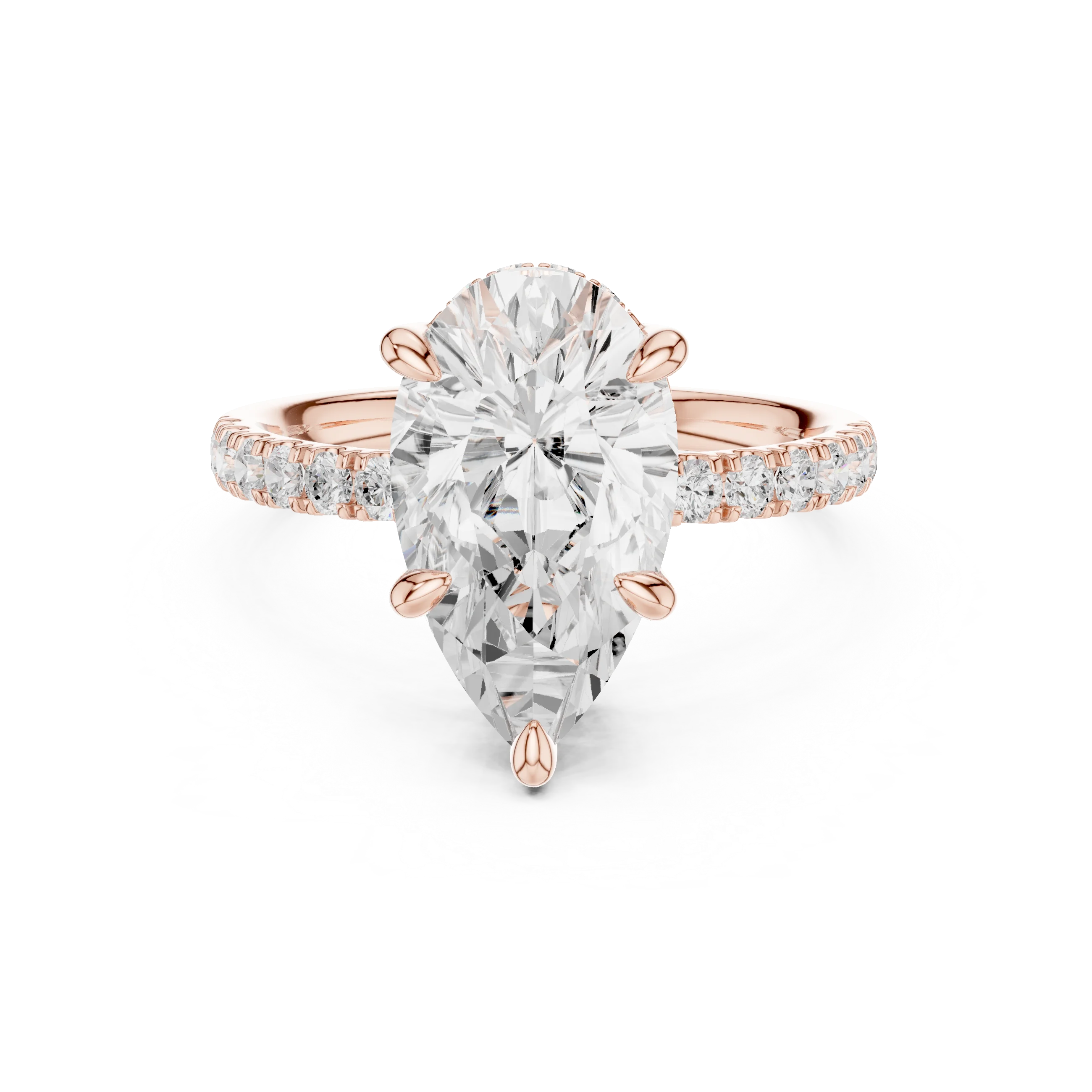 Pear Diamond Hidden Halo Engagement Ring with Pave Band