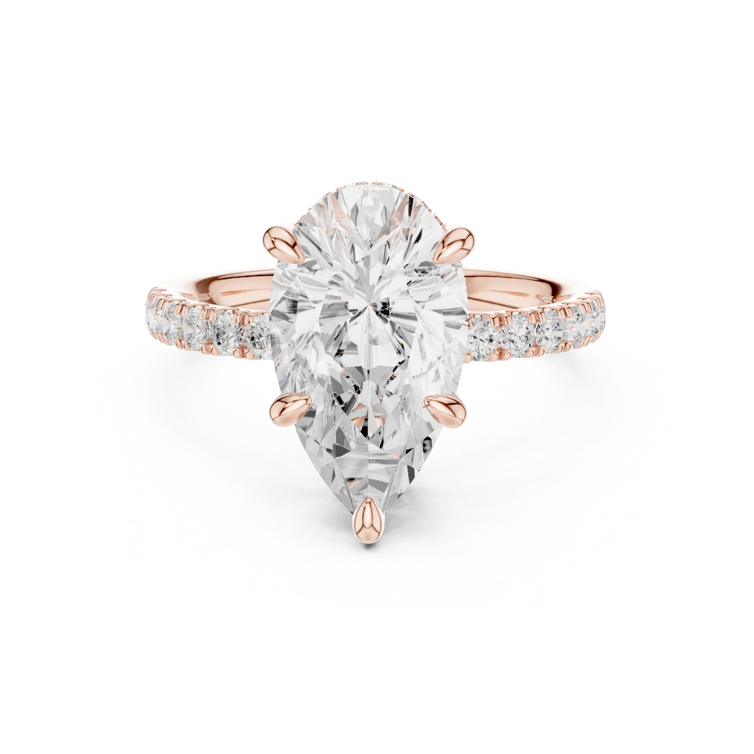 Pear Diamond Hidden Halo Engagement Ring with Pave Band