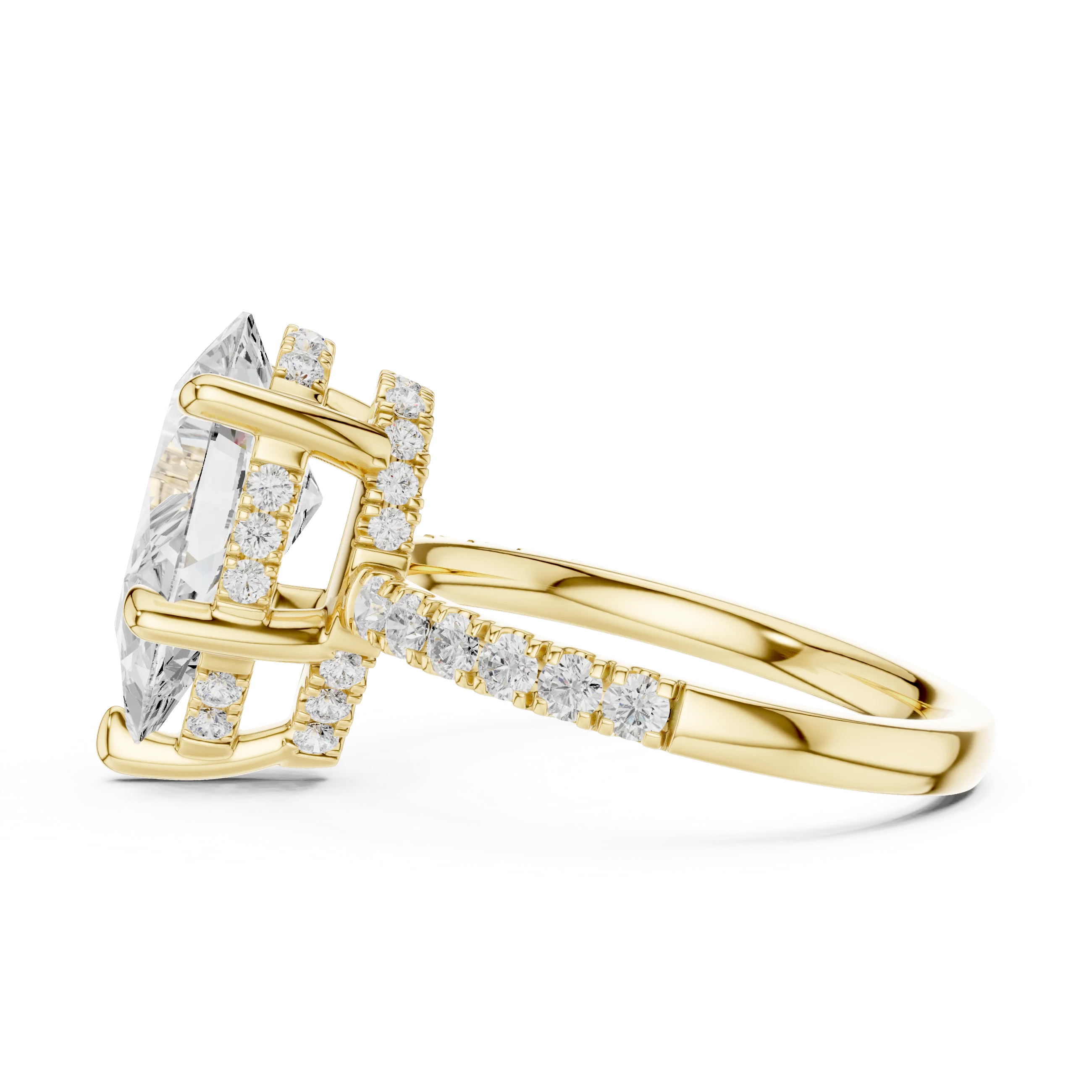 Pear Diamond Hidden Halo Engagement Ring with Pave Band