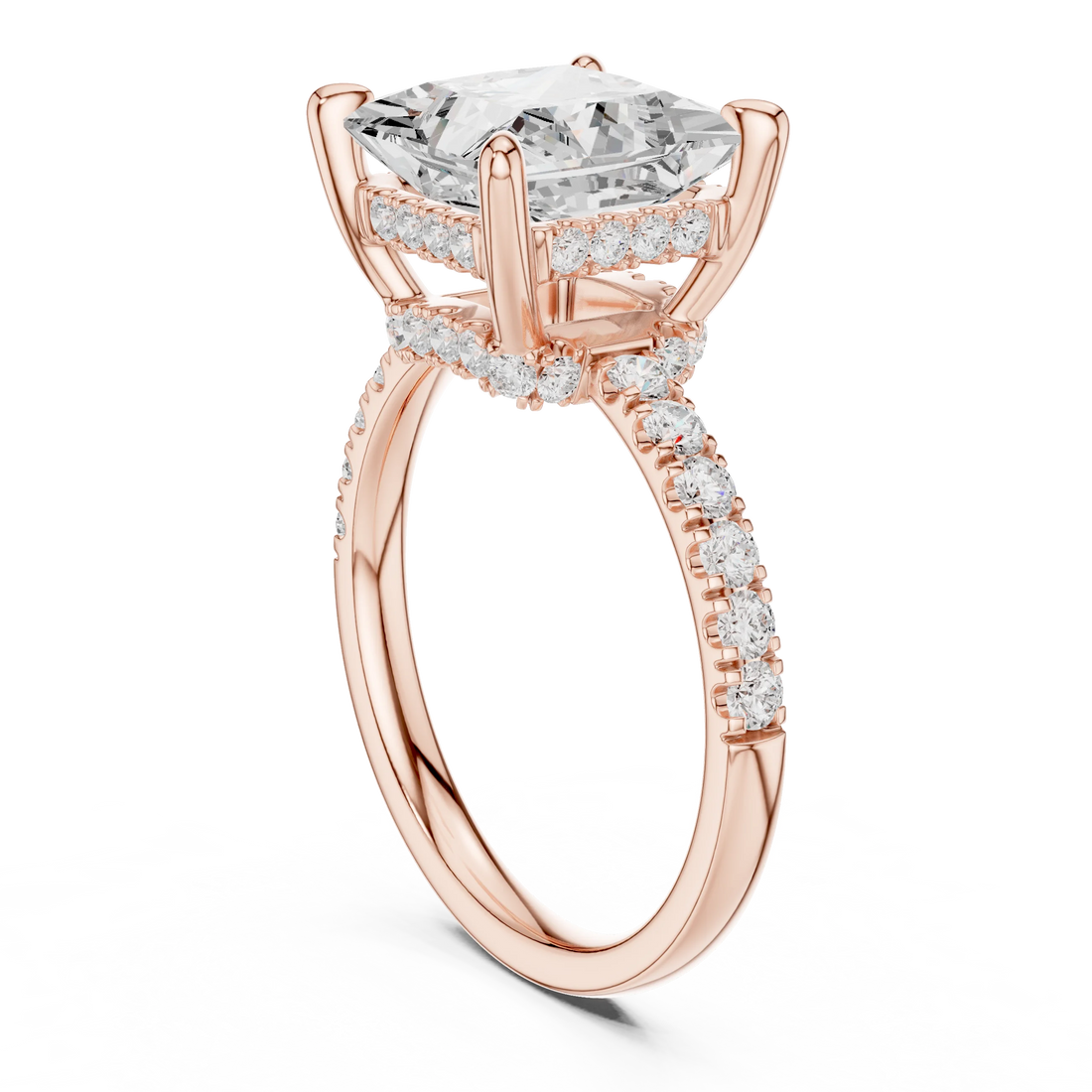 Princess Diamond Hidden Halo Engagement Ring with Pave Band