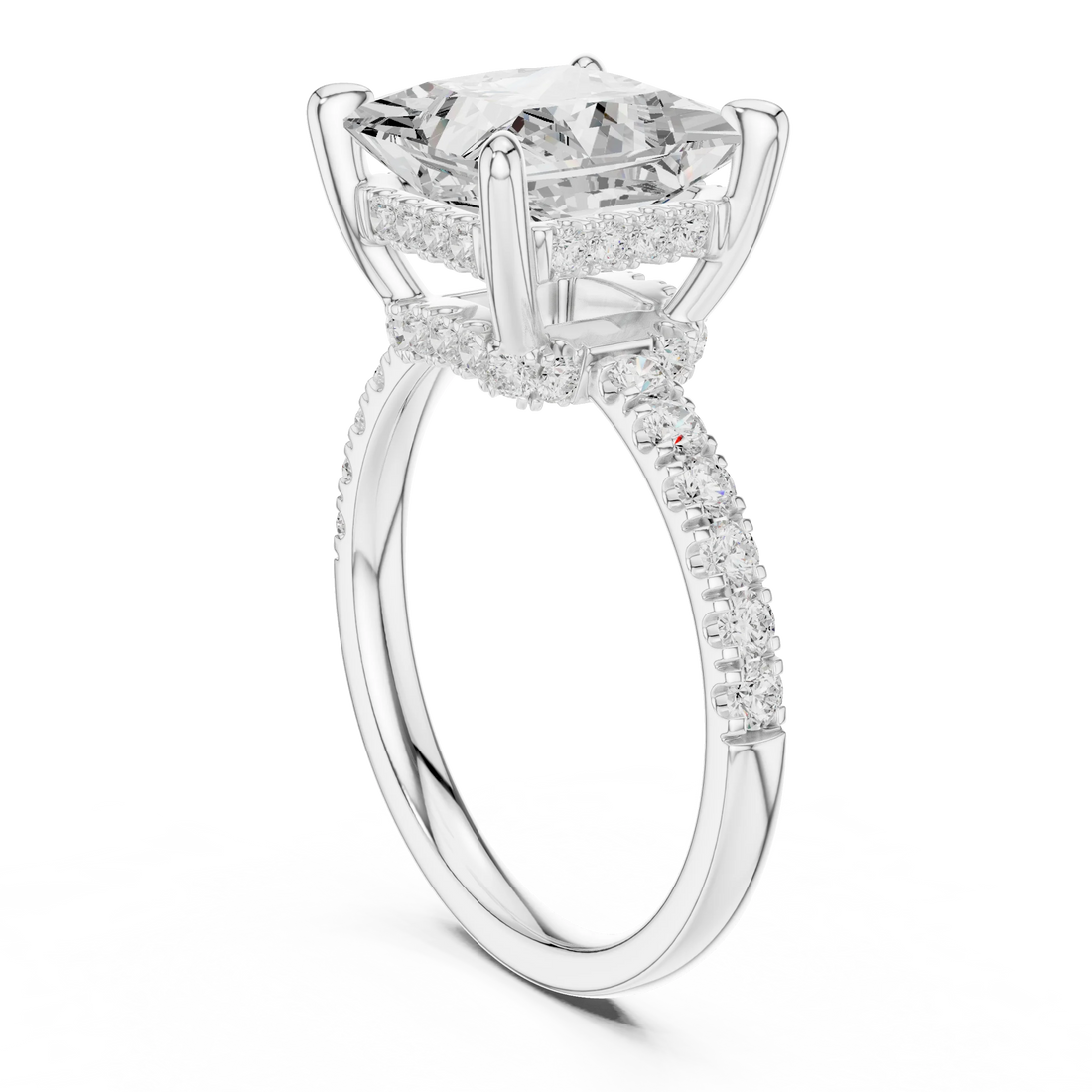 Princess Diamond Hidden Halo Engagement Ring with Pave Band