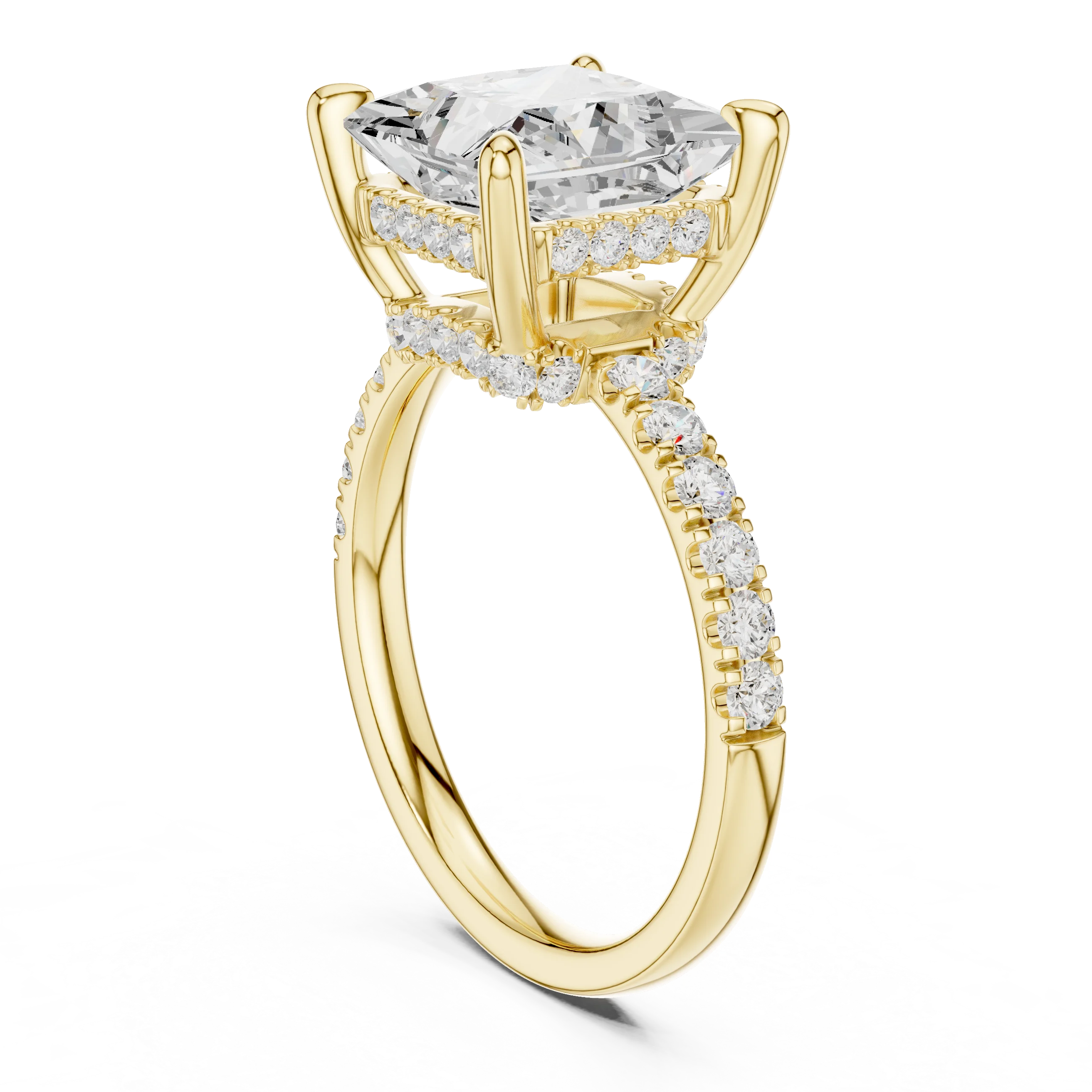 Princess Diamond Hidden Halo Engagement Ring with Pave Band