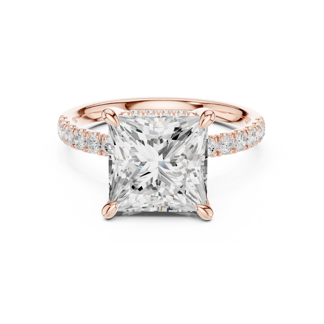 Princess Diamond Hidden Halo Engagement Ring with Pave Band