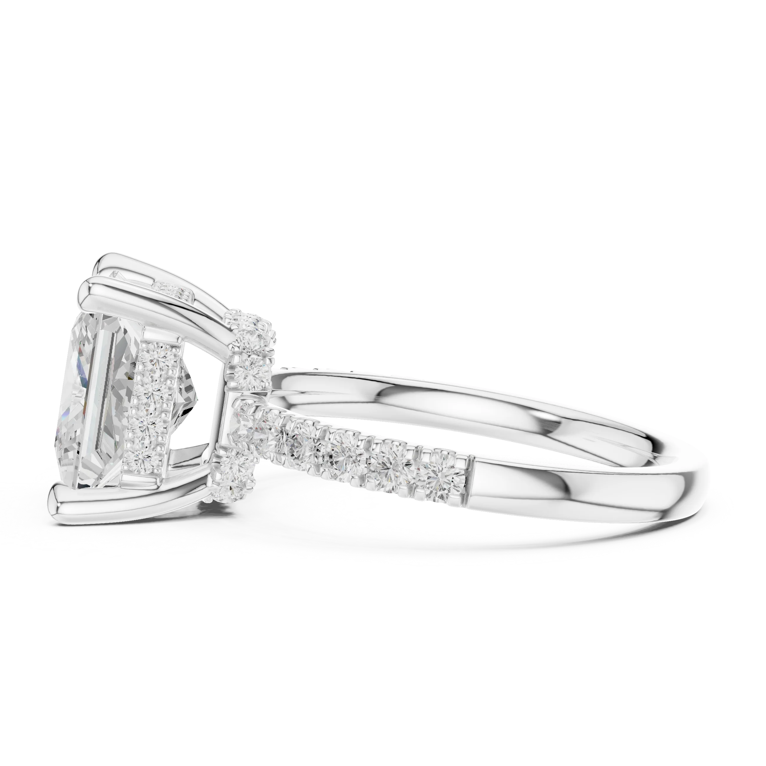 Princess Diamond Hidden Halo Engagement Ring with Pave Band