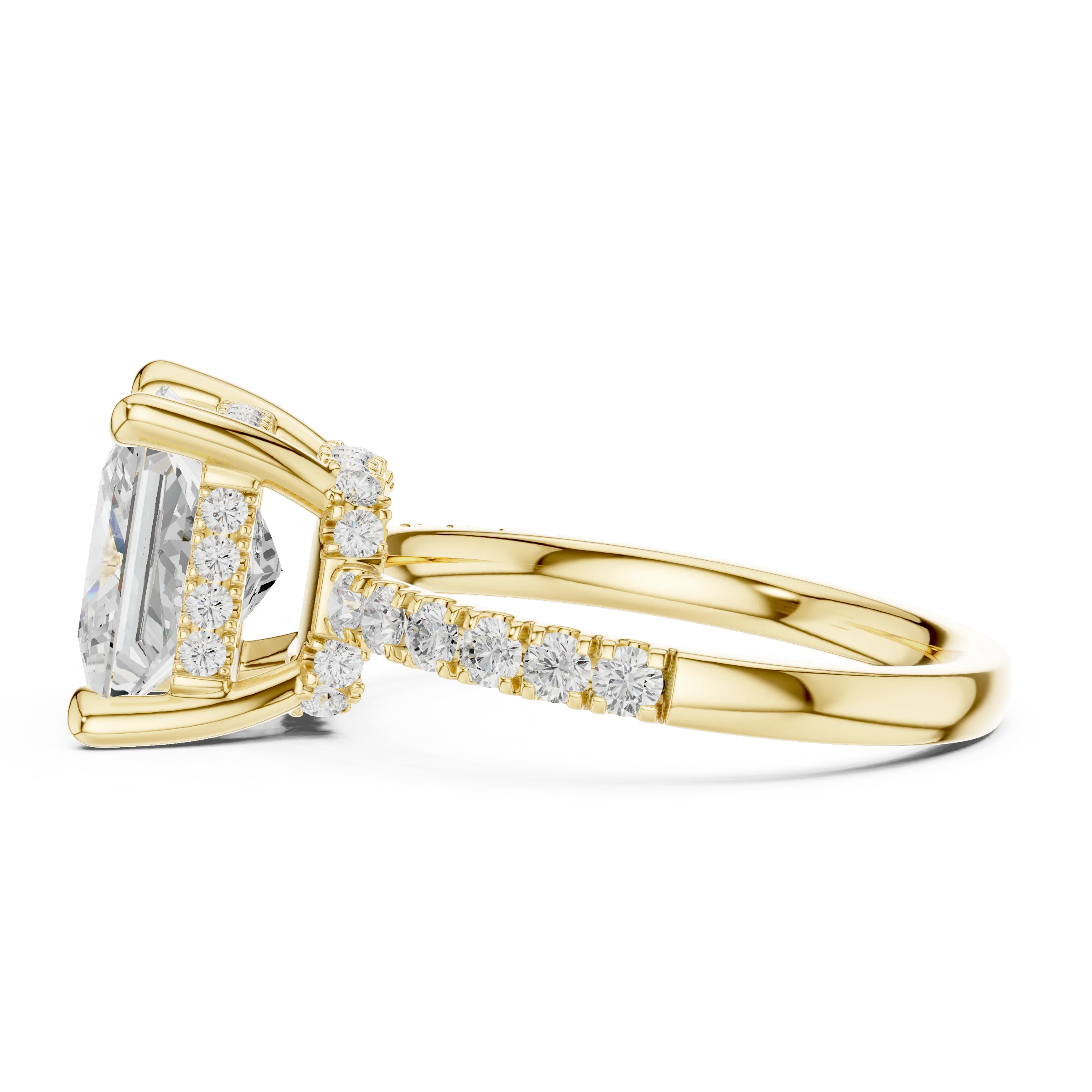 Princess Diamond Hidden Halo Engagement Ring with Pave Band