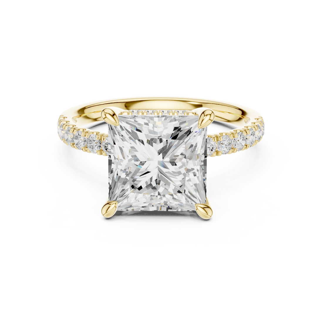 Princess Diamond Hidden Halo Engagement Ring with Pave Band