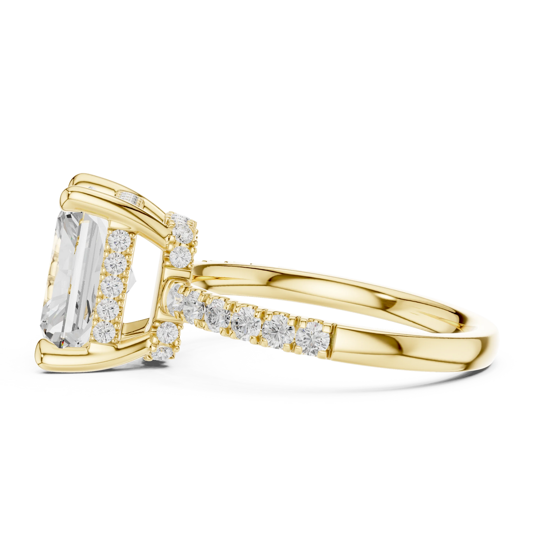 Radiant Diamond Hidden Halo Engagement Ring with Pave Band