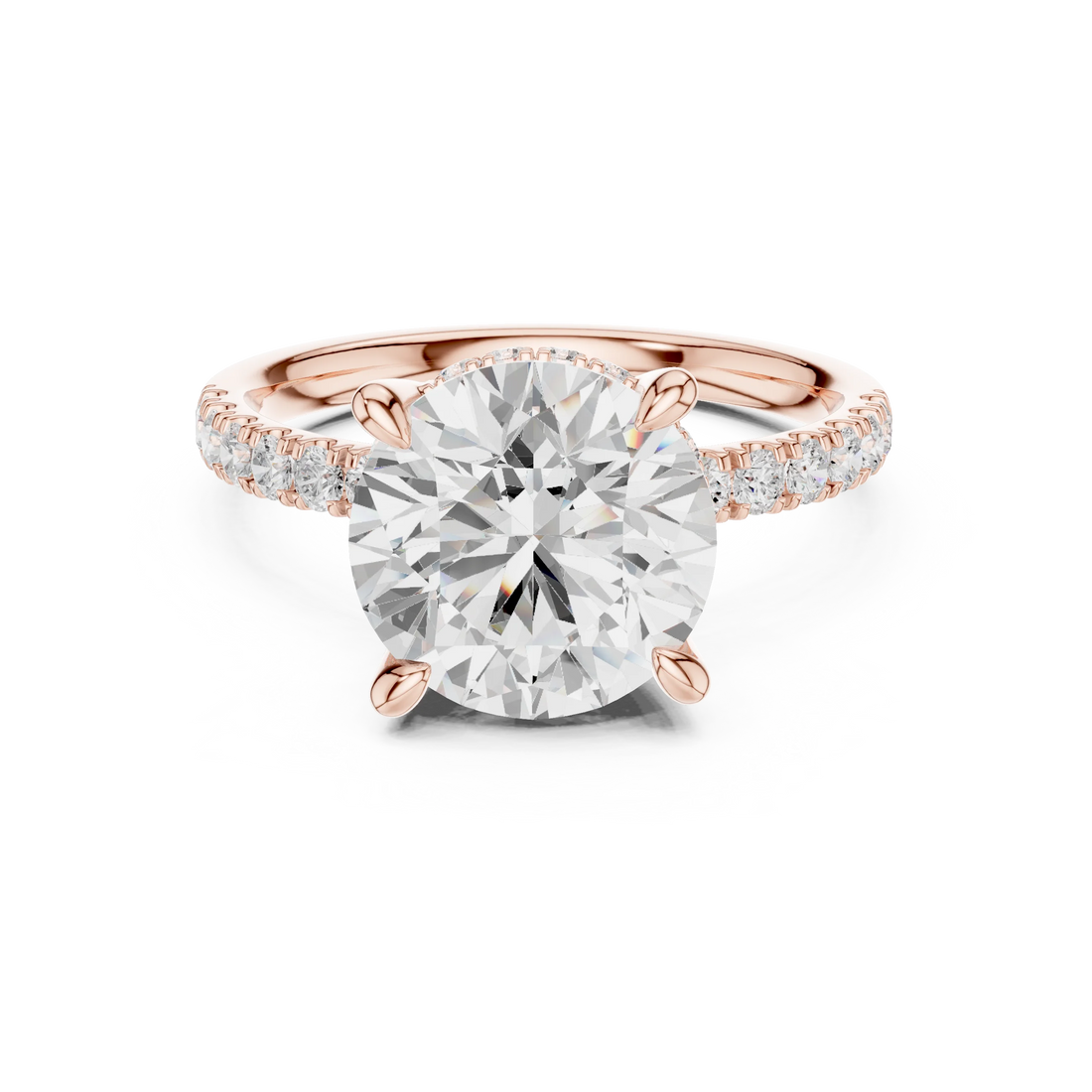 Round Diamond Hidden Halo Engagement Ring with Pave Band