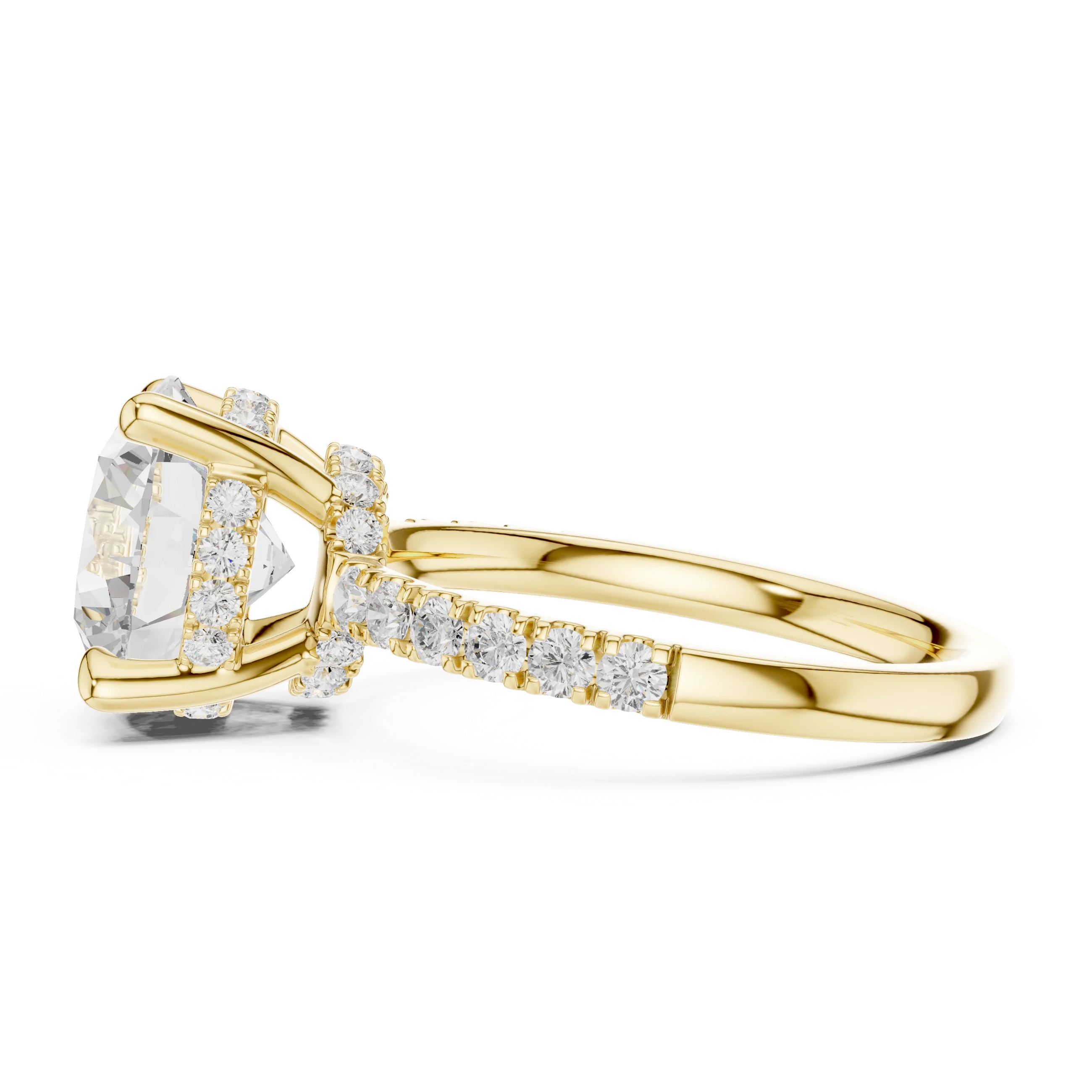 Round Diamond Hidden Halo Engagement Ring with Pave Band