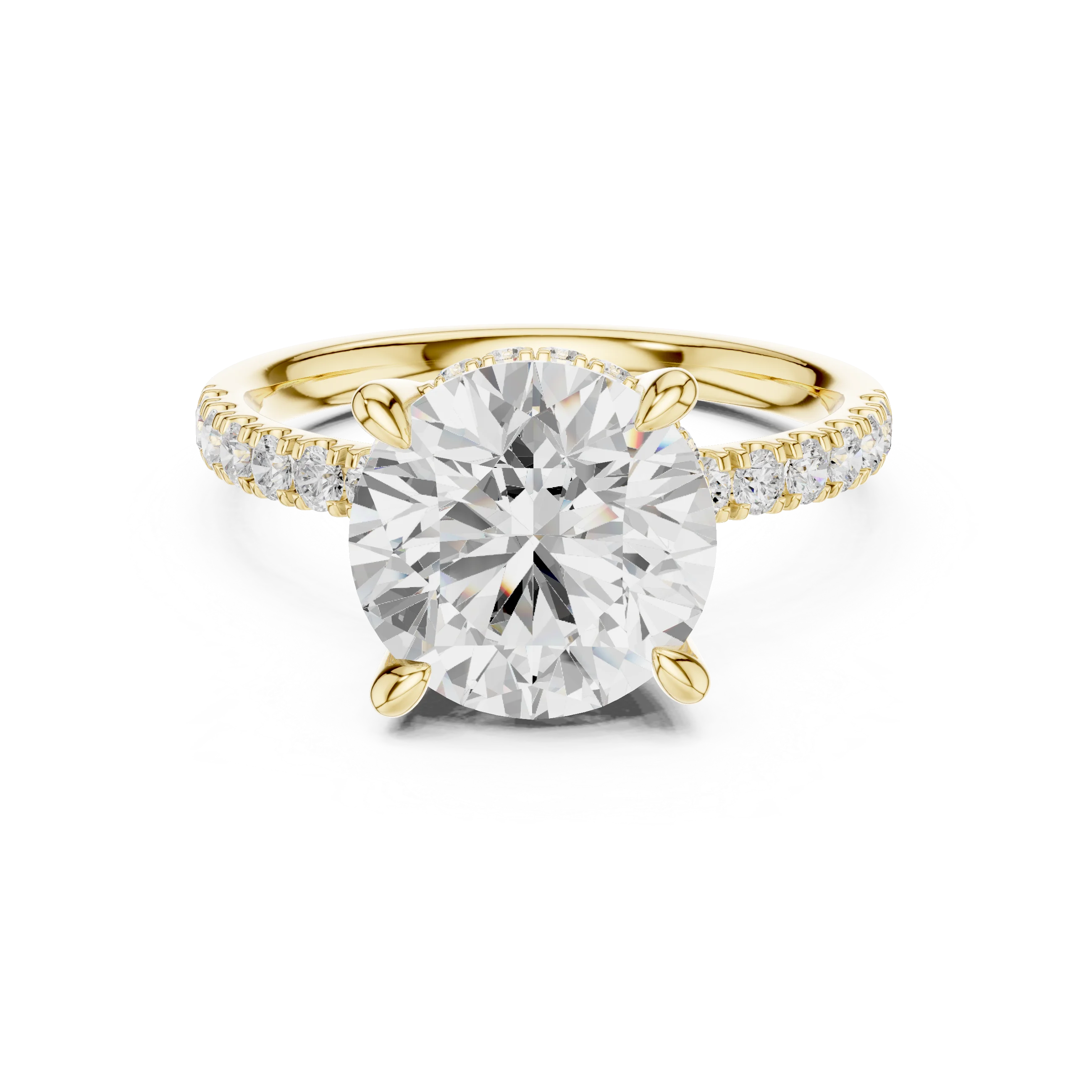 Round Diamond Hidden Halo Engagement Ring with Pave Band