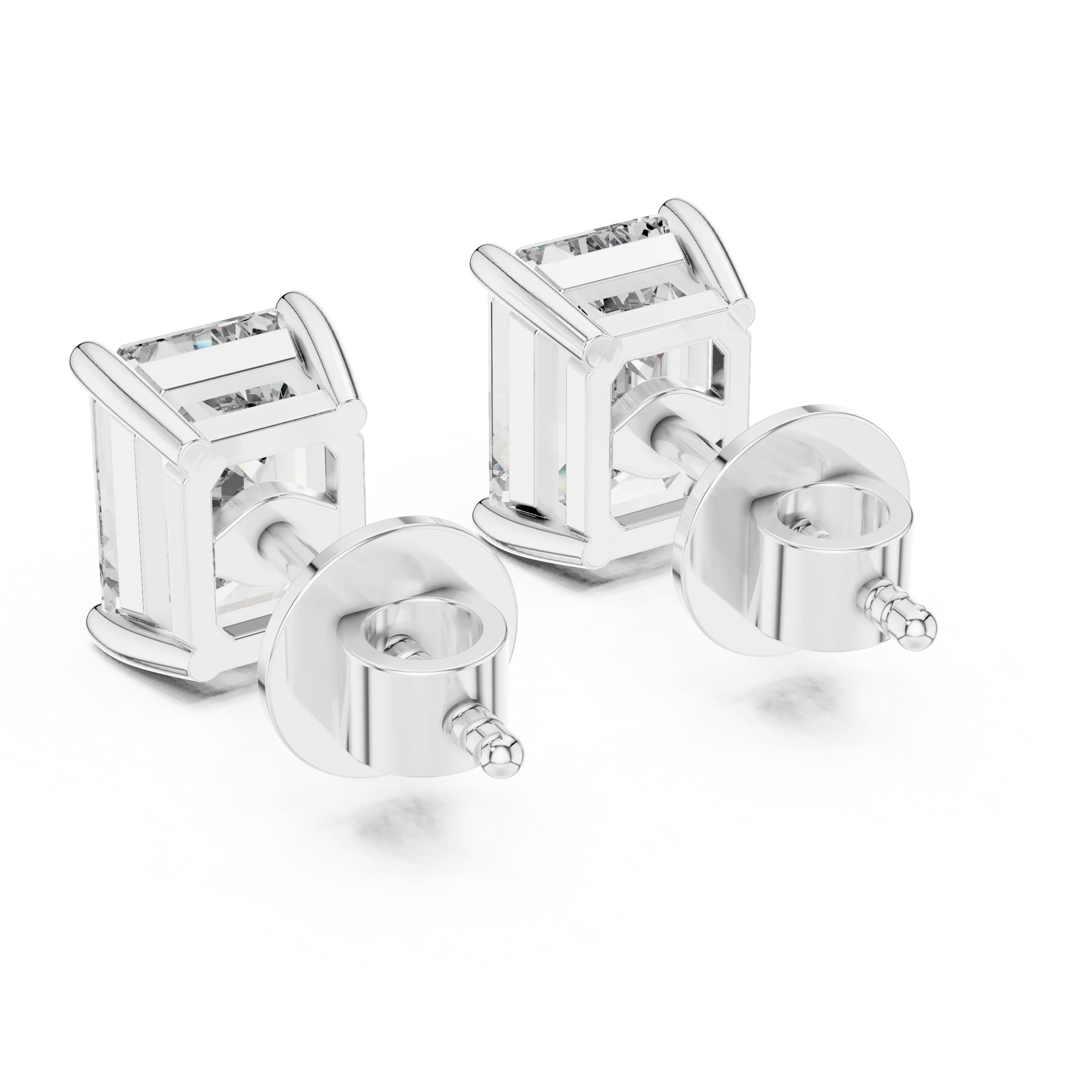 Radiant Emerald Solitaire Diamond Stud Earrings