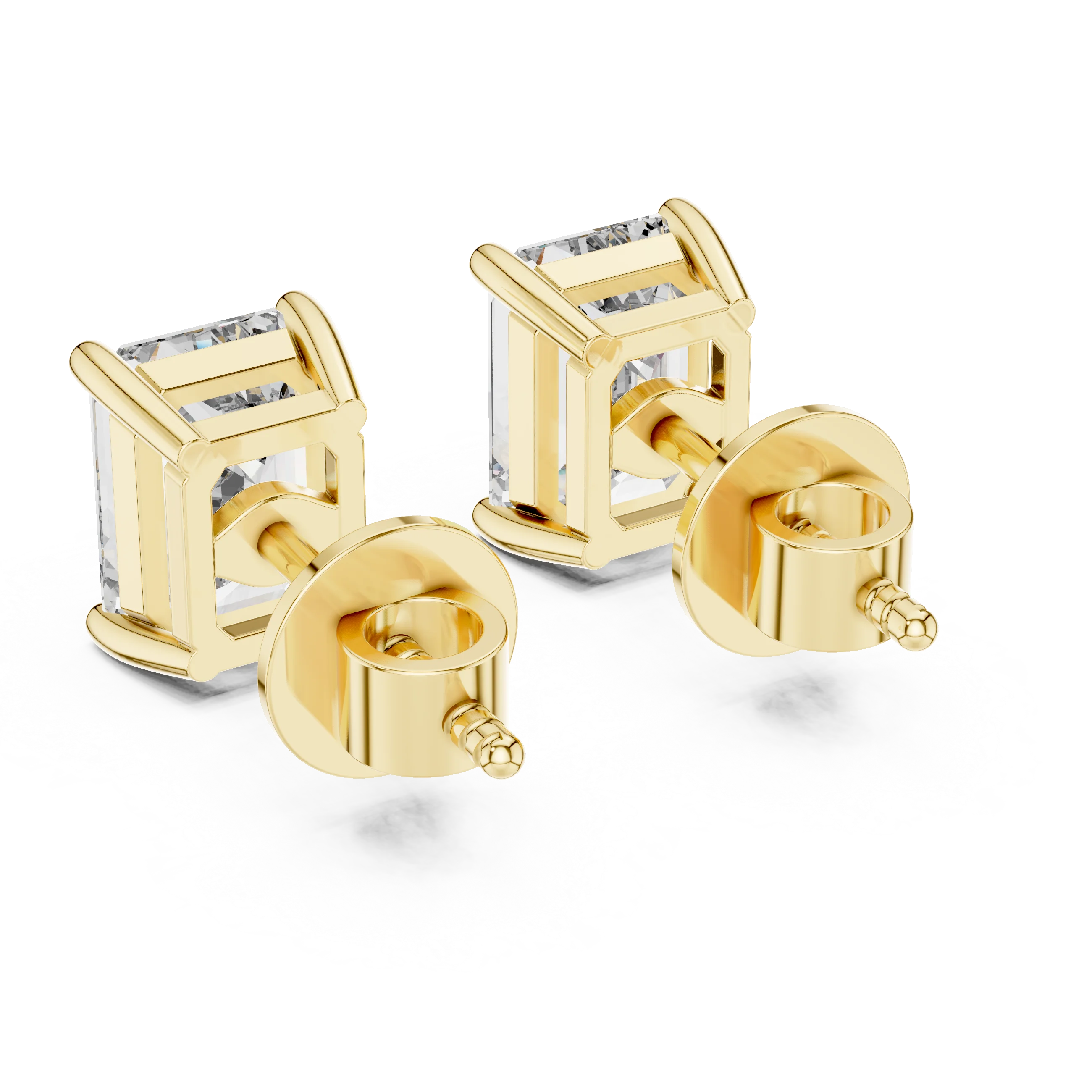 Radiant Emerald Solitaire Diamond Stud Earrings