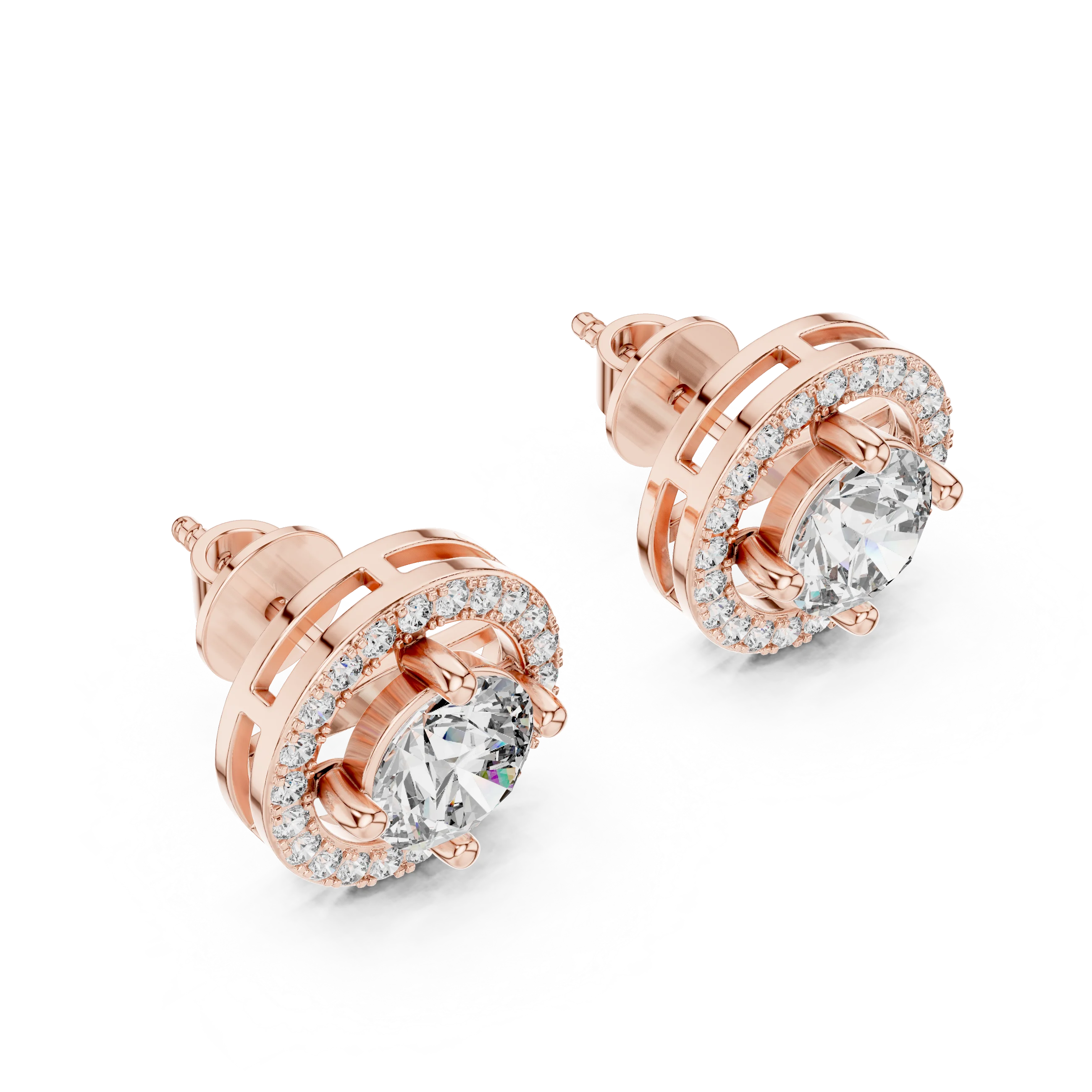 Rose Aura Halo Diamond Stud Earrings