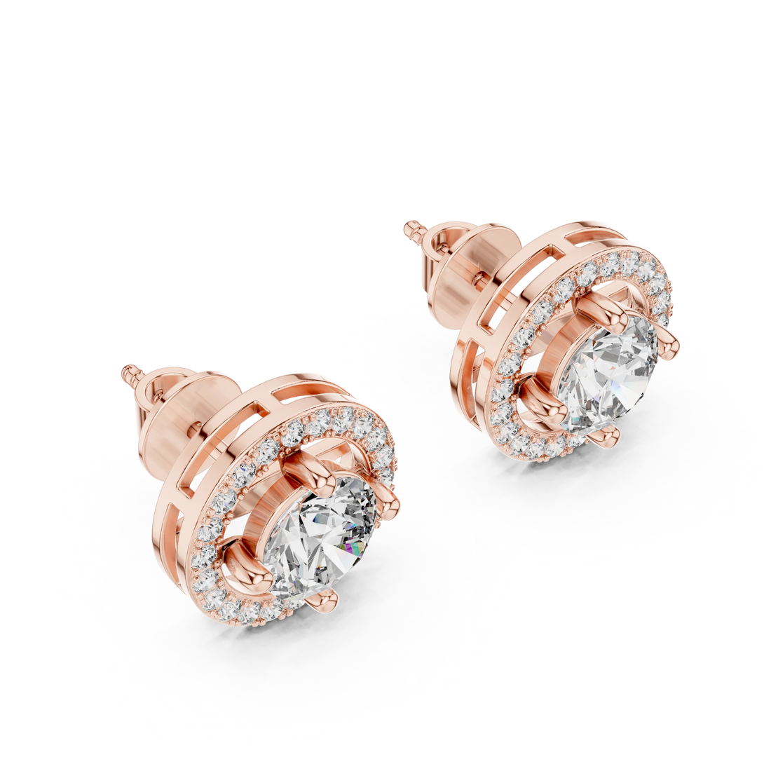 Rose Aura Halo Diamond Stud Earrings