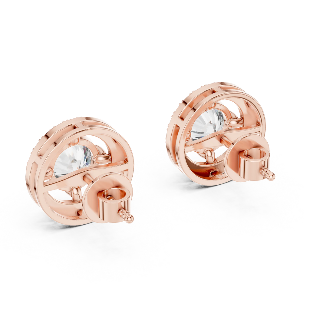 Rose Aura Halo Diamond Stud Earrings