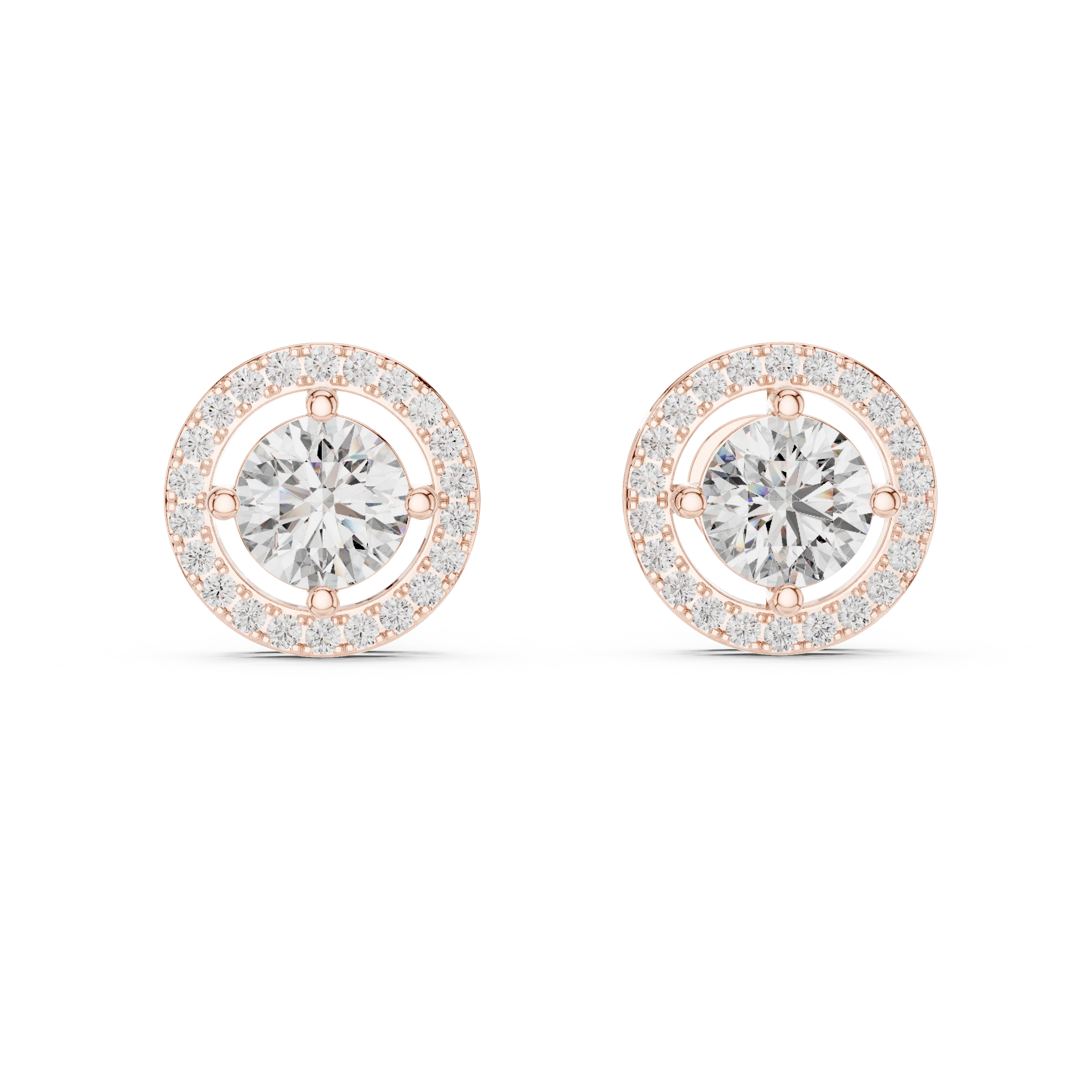 Rose Aura Halo Diamond Stud Earrings