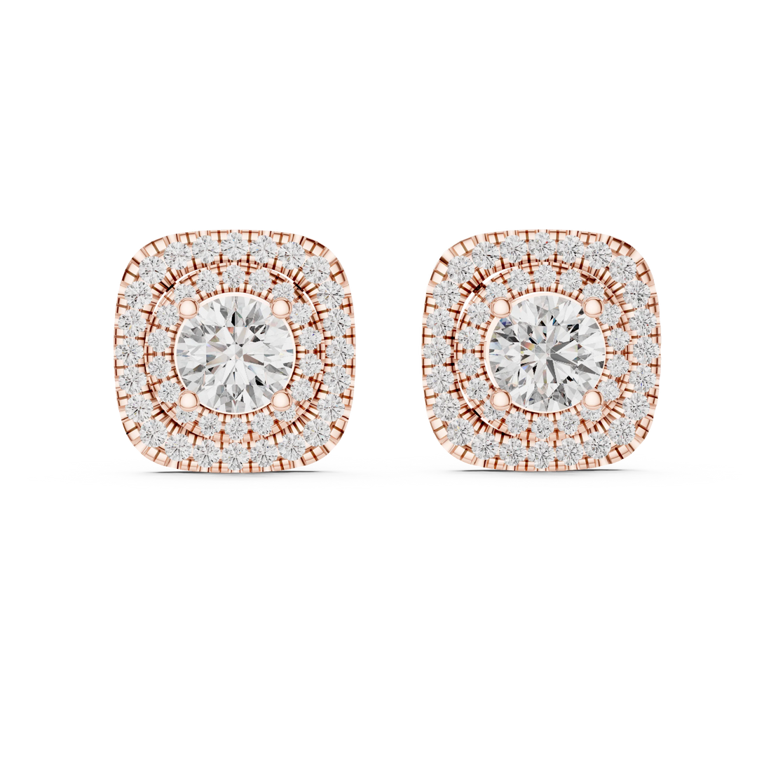 Royal Aura Double Halo Diamond Stud Earrings