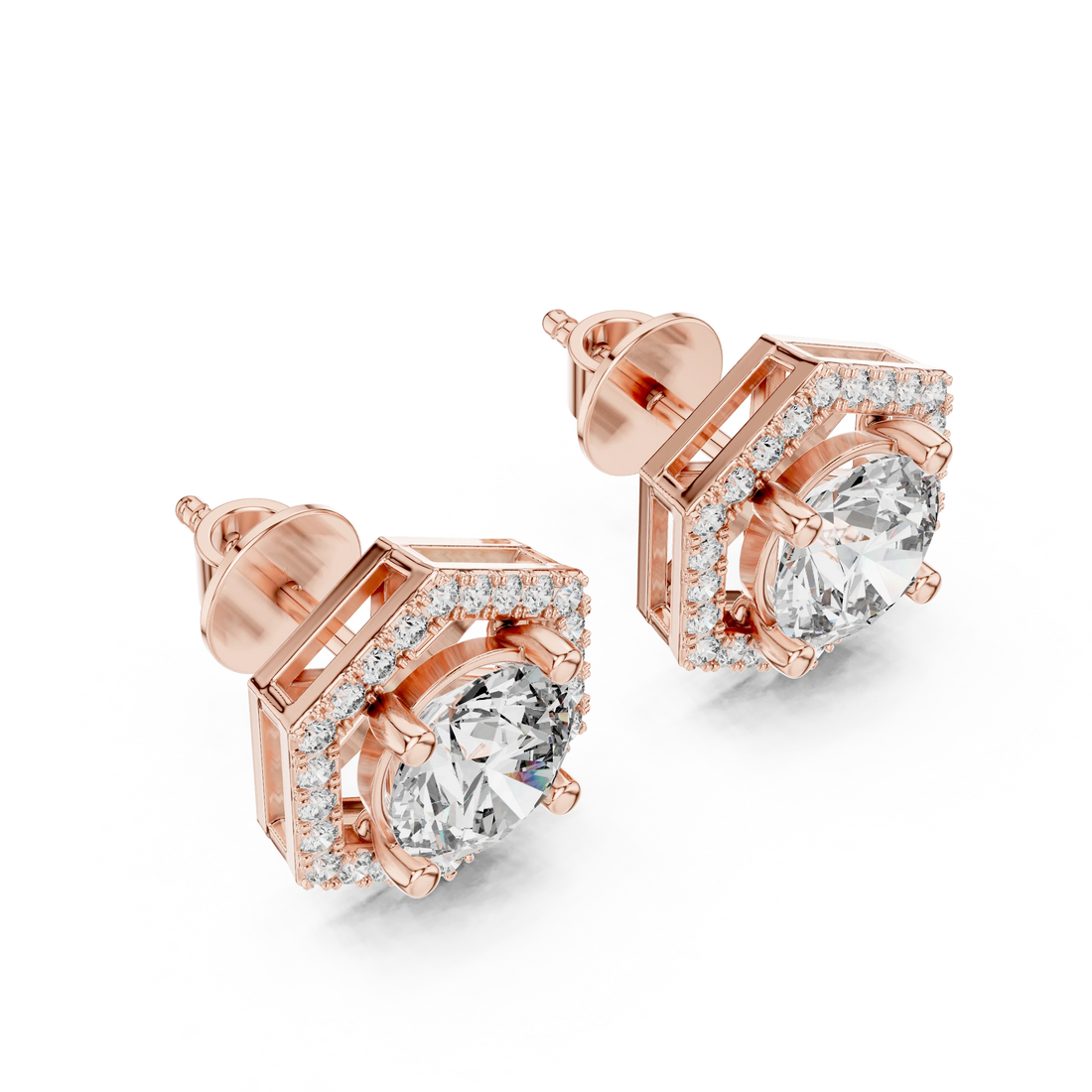 Hexa Royale Halo Diamond Stud Earrings