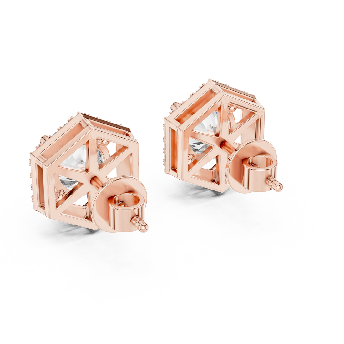Hexa Royale Halo Diamond Stud Earrings