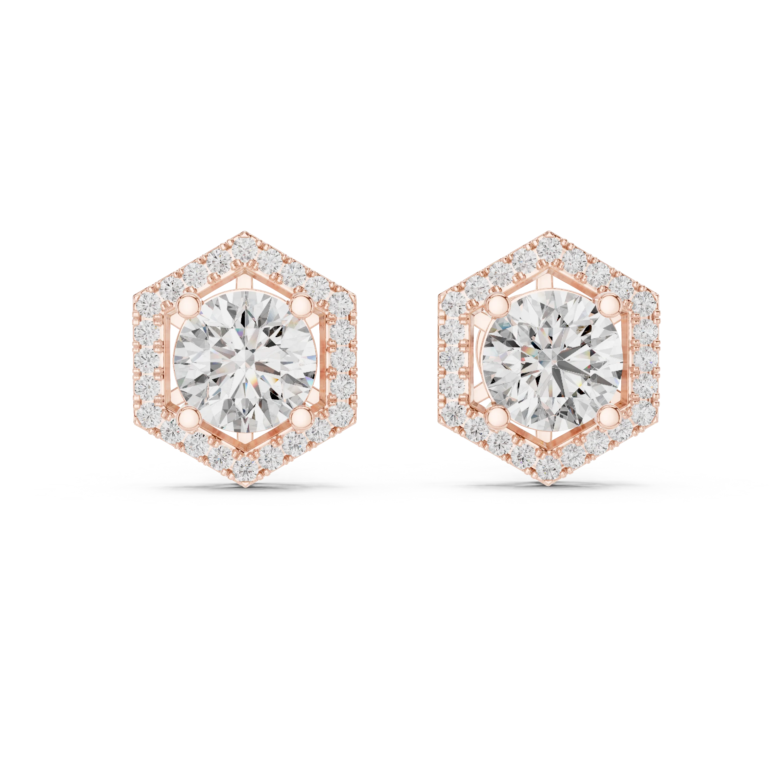 Hexa Royale Halo Diamond Stud Earrings