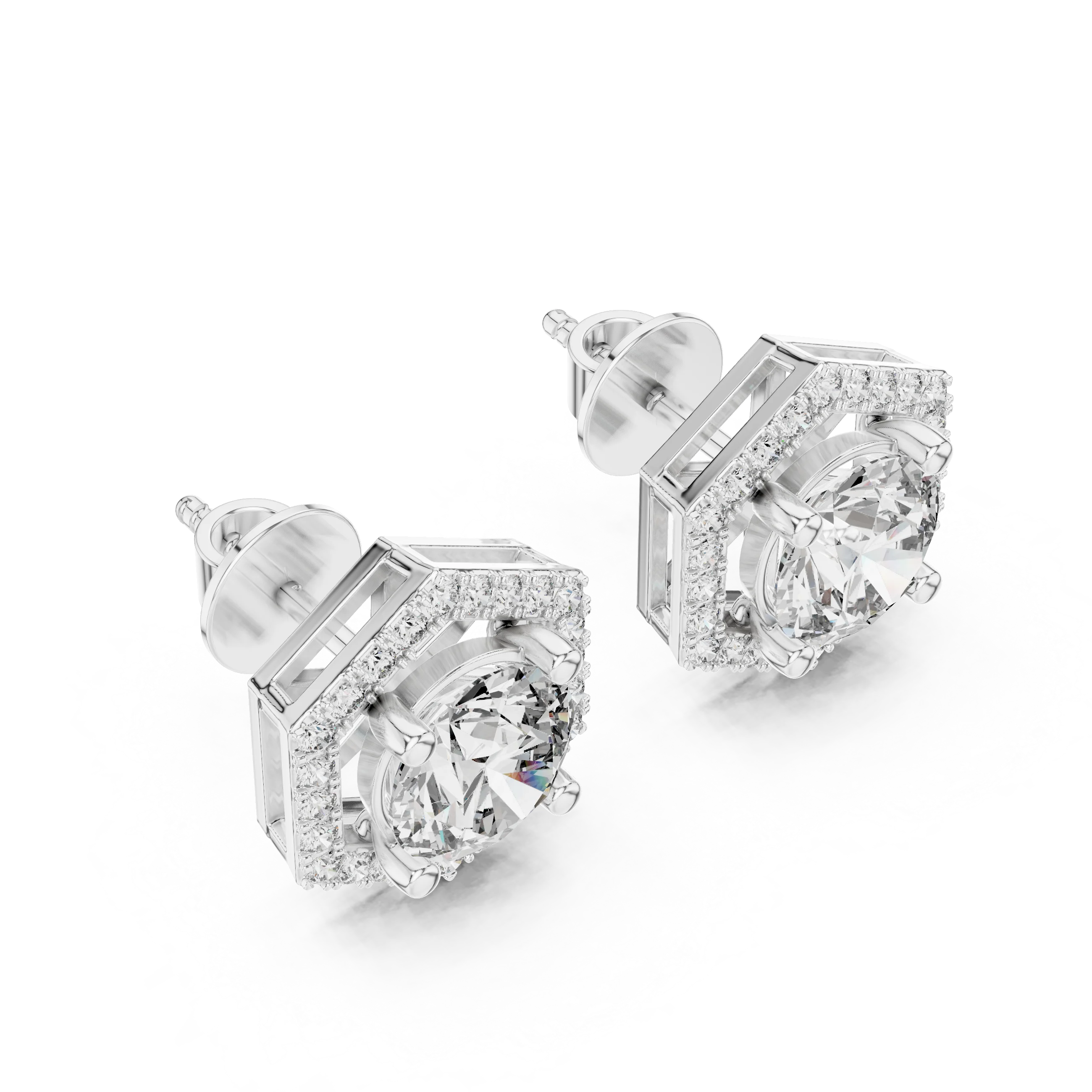 Hexa Royale Halo Diamond Stud Earrings