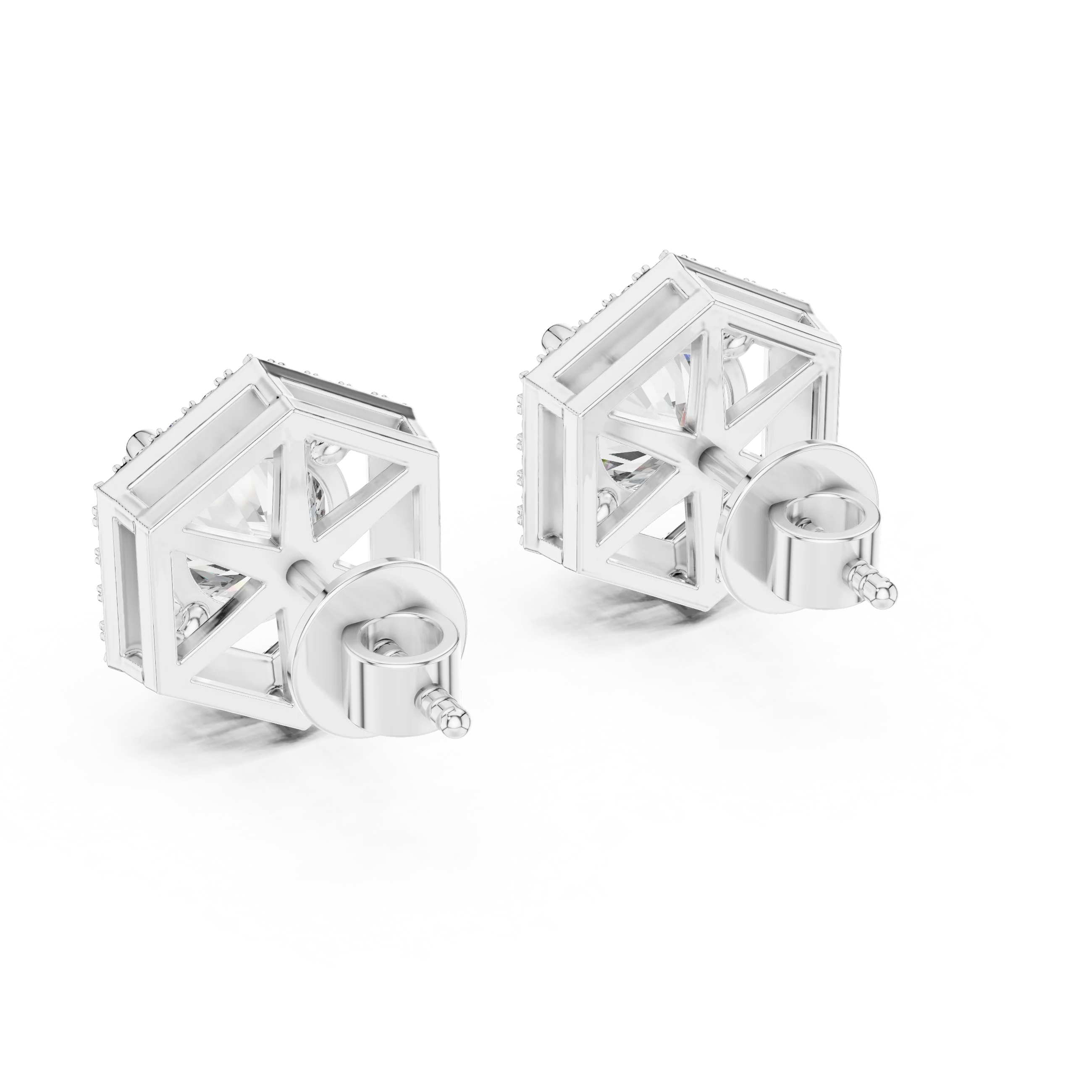 Hexa Royale Halo Diamond Stud Earrings
