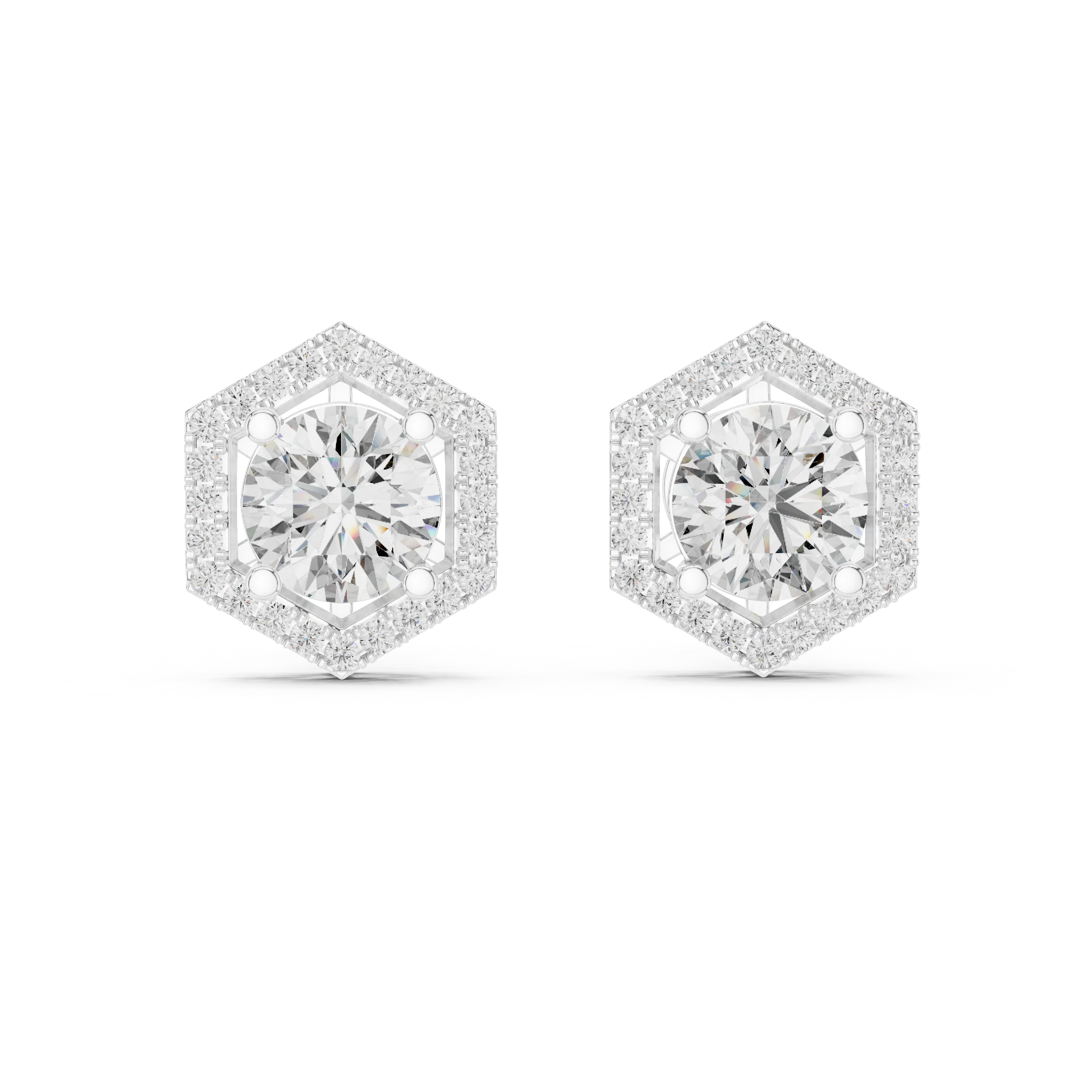 Hexa Royale Halo Diamond Stud Earrings