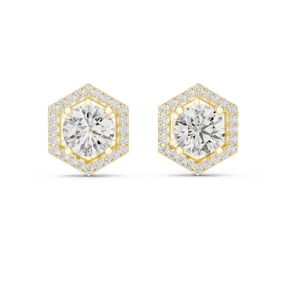 Hexa Royale Halo Diamond Stud Earrings