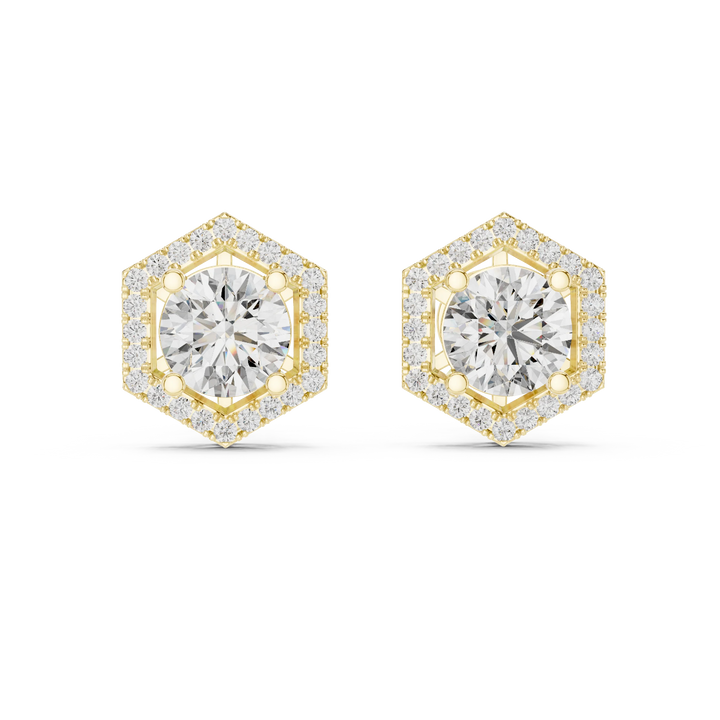 Hexa Royale Halo Diamond Stud Earrings