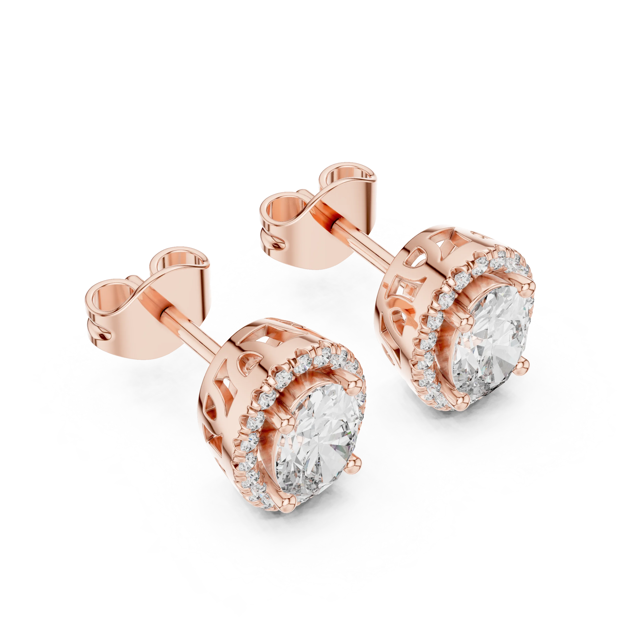 Radiant Oval Halo Diamond Stud Earrings