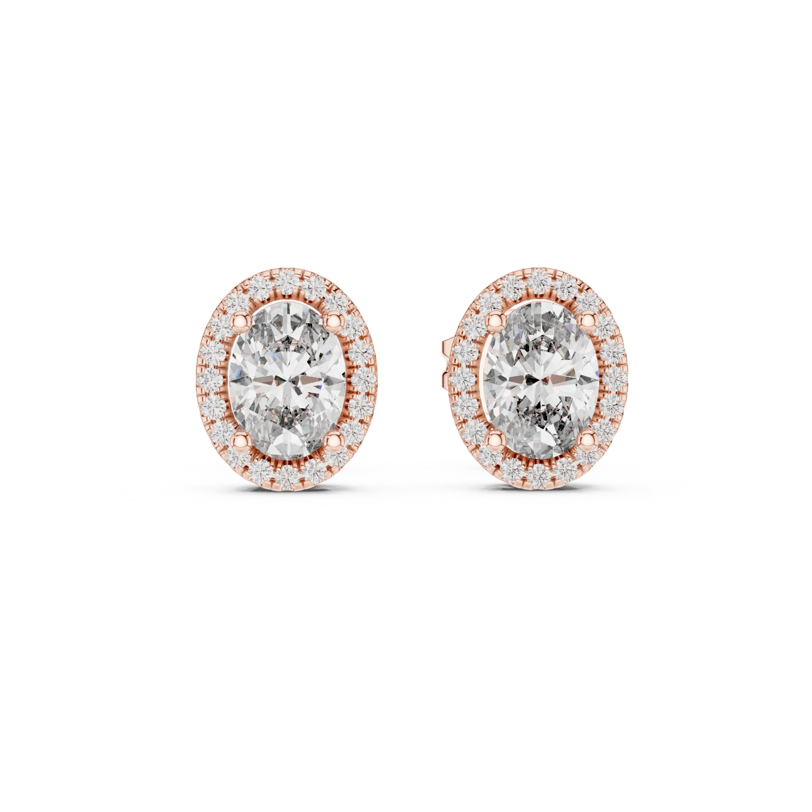 Radiant Oval Halo Diamond Stud Earrings