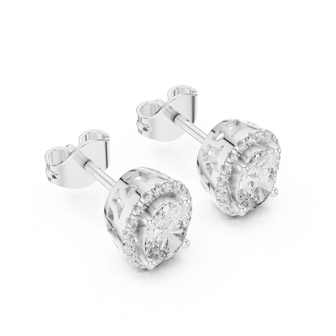 Radiant Oval Halo Diamond Stud Earrings