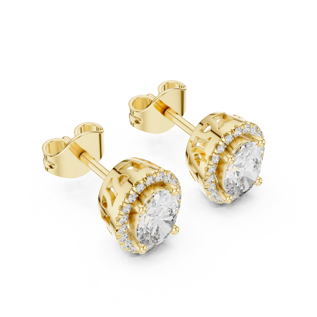 Radiant Oval Halo Diamond Stud Earrings