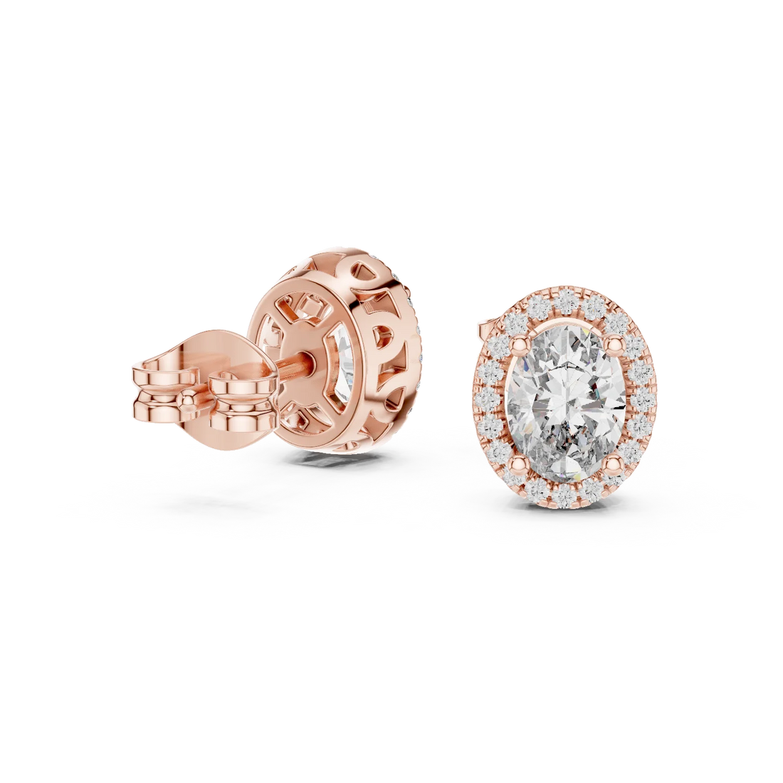 Radiant Oval Halo Diamond Stud Earrings