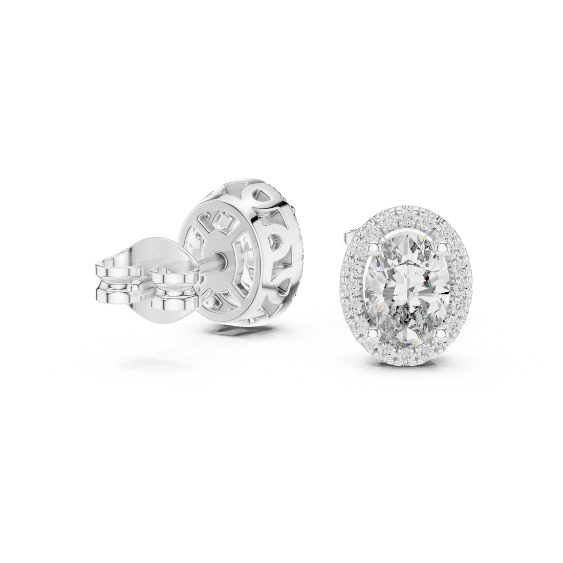 Radiant Oval Halo Diamond Stud Earrings