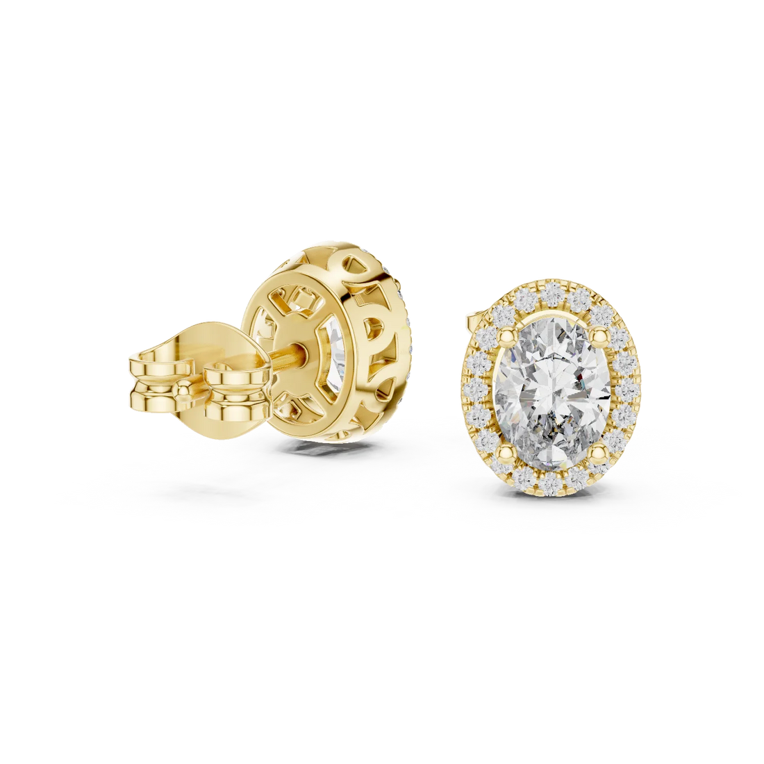 Radiant Oval Halo Diamond Stud Earrings