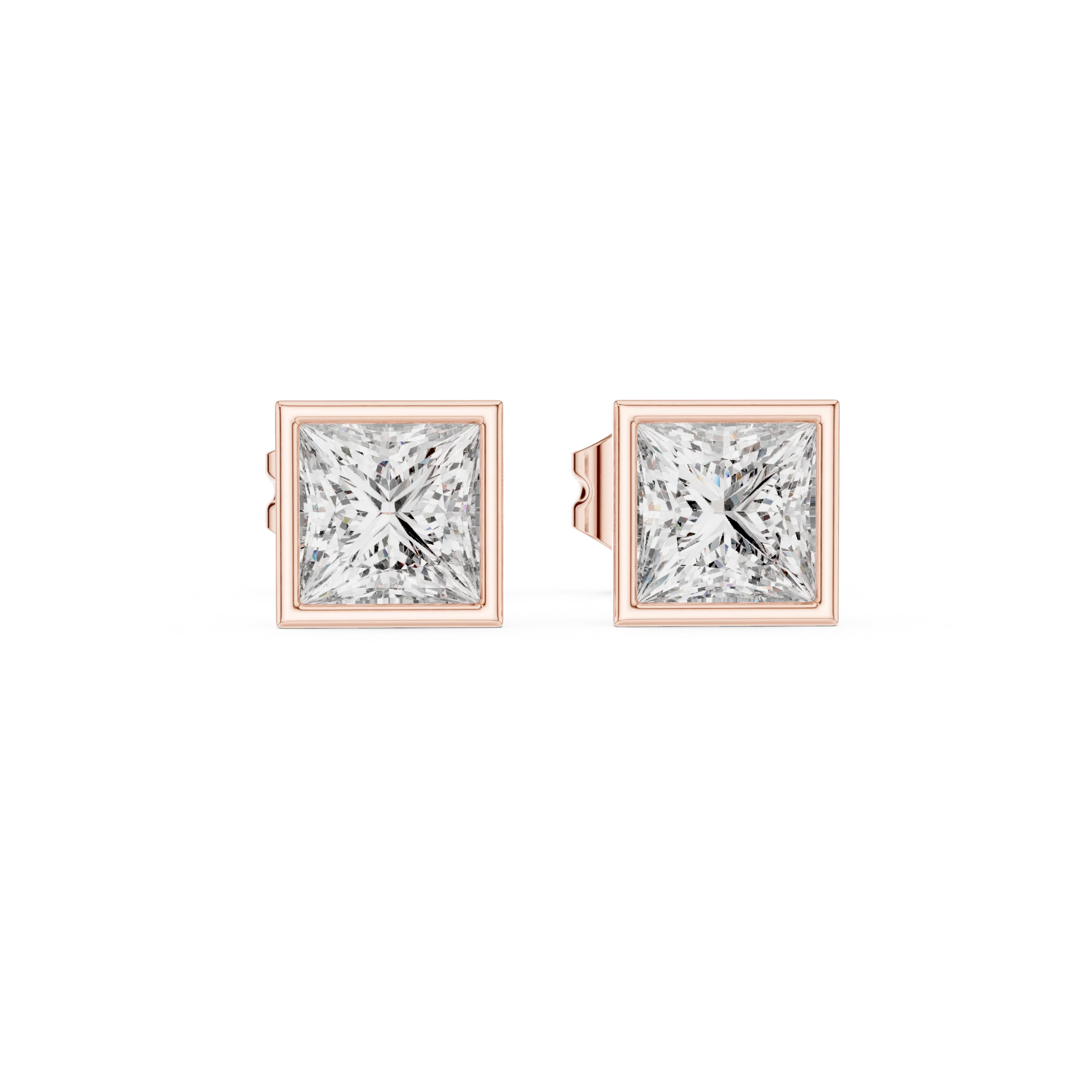 Modern Princess Bezel Diamond Stud Earrings