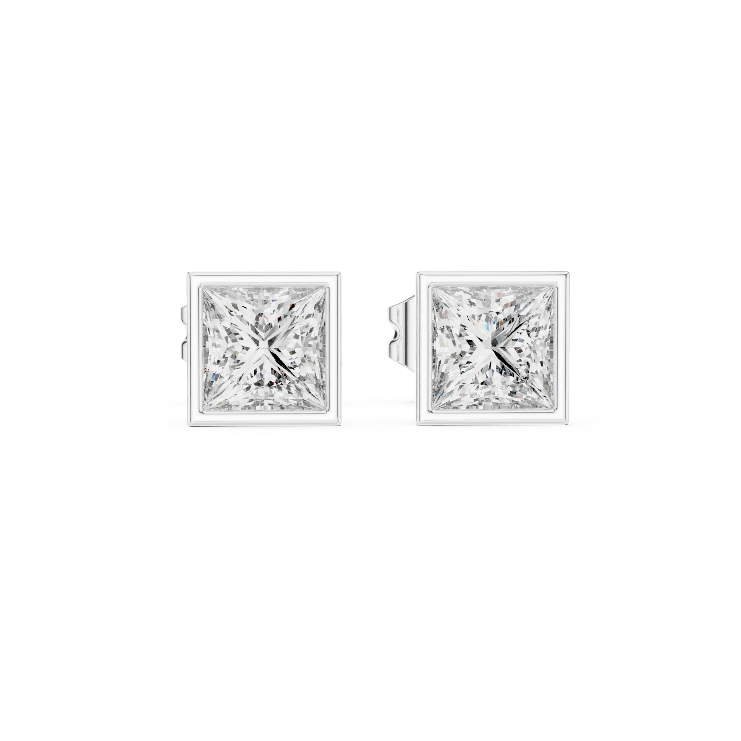 Modern Princess Bezel Diamond Stud Earrings