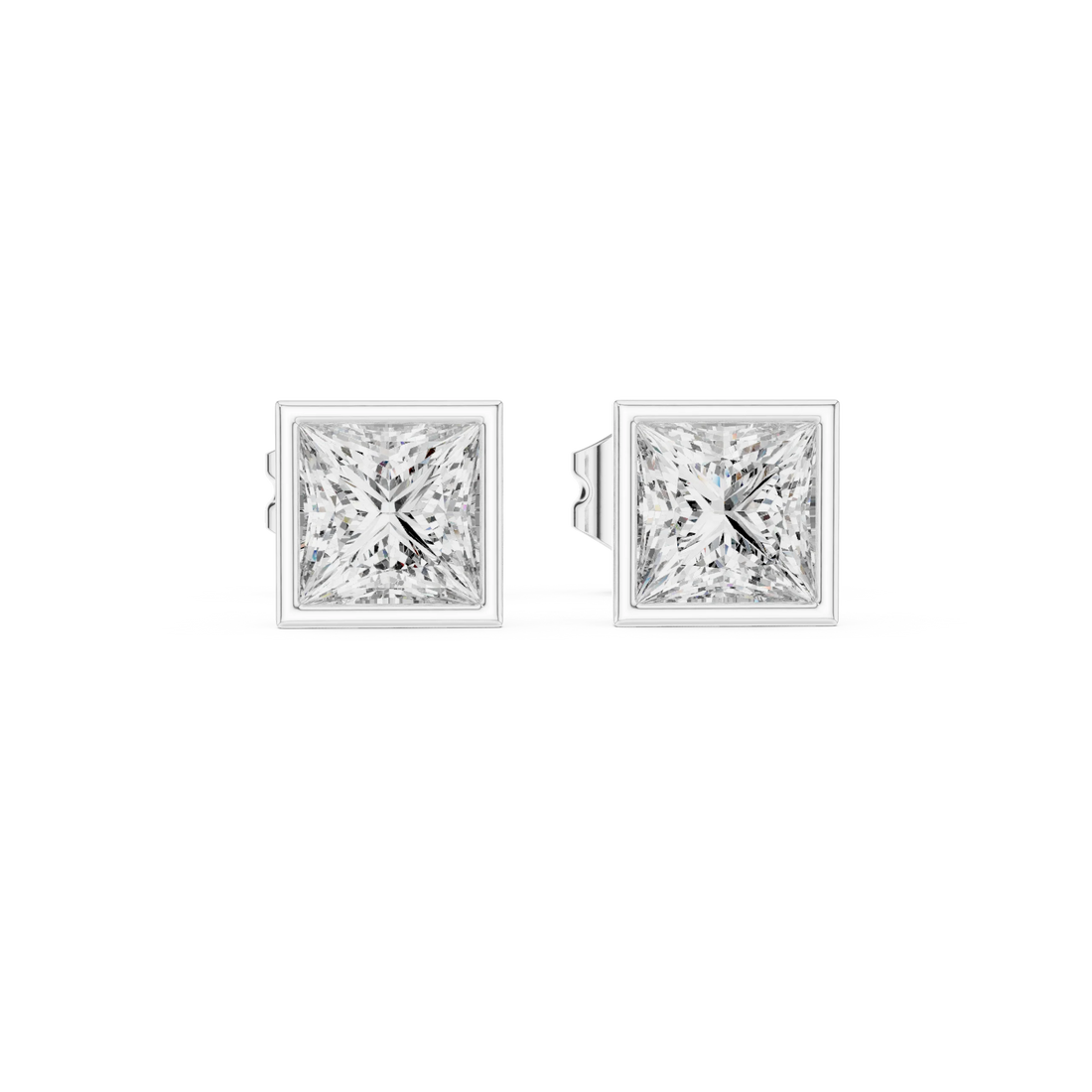 Modern Princess Bezel Diamond Stud Earrings