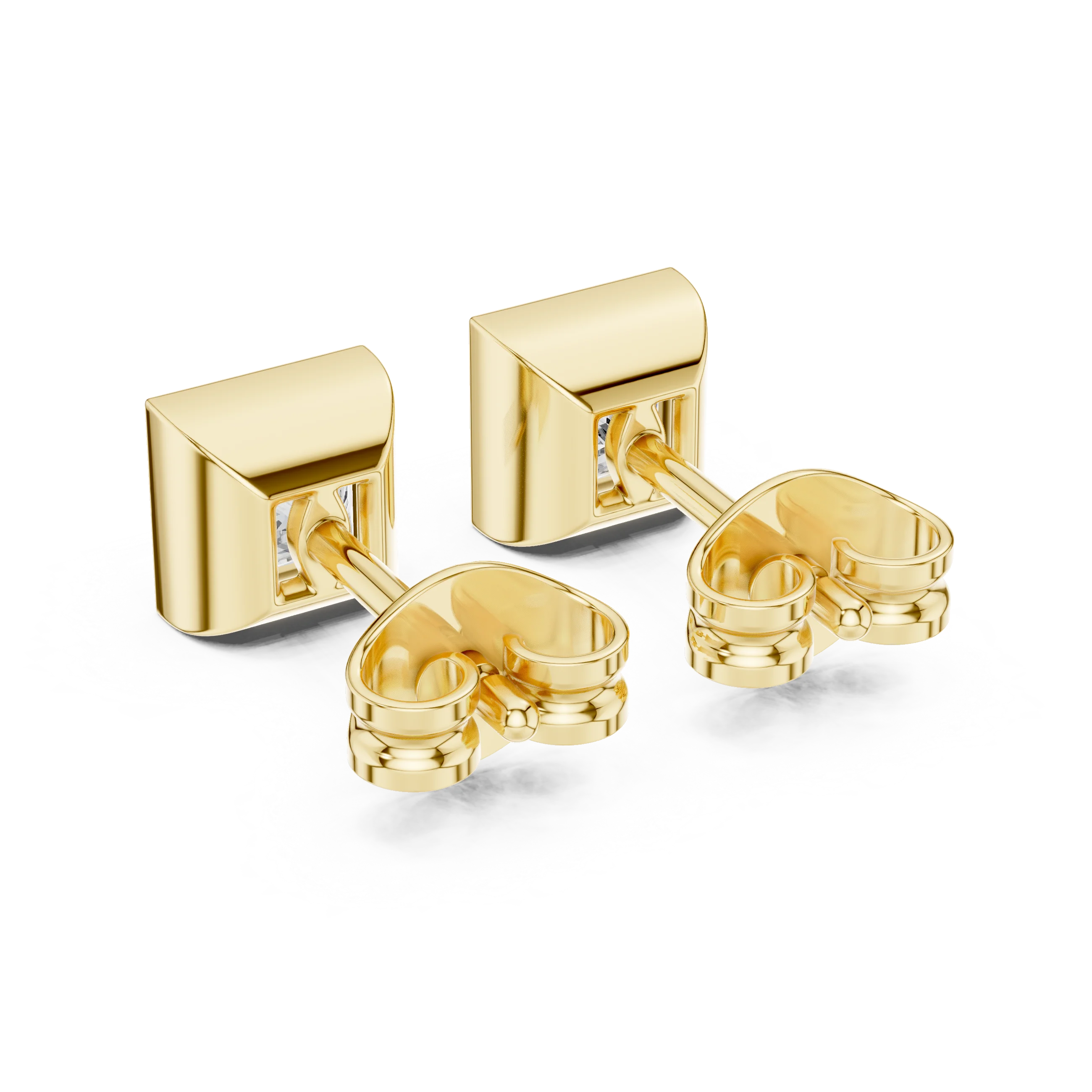 Modern Princess Bezel Diamond Stud Earrings