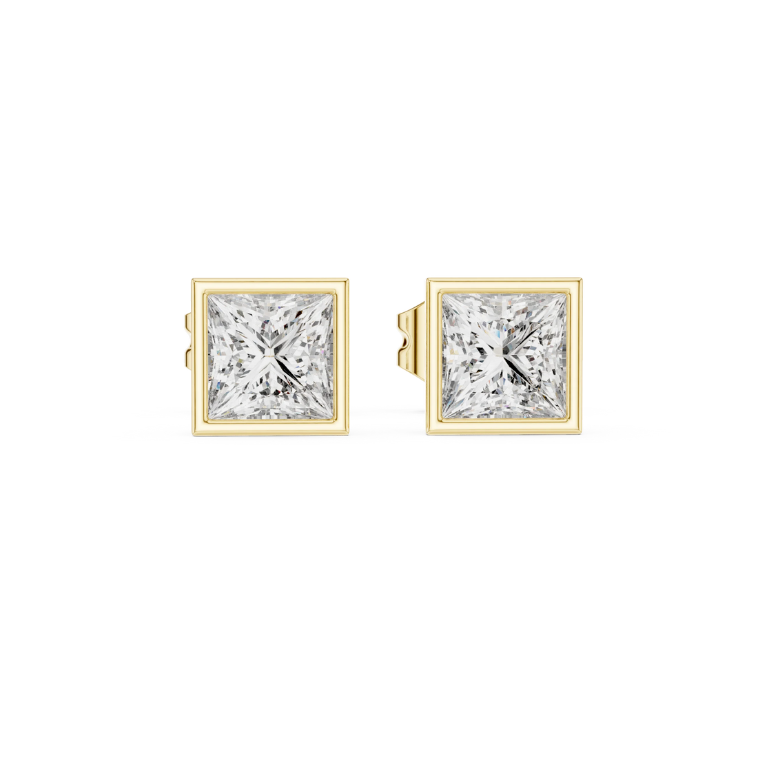 Modern Princess Bezel Diamond Stud Earrings