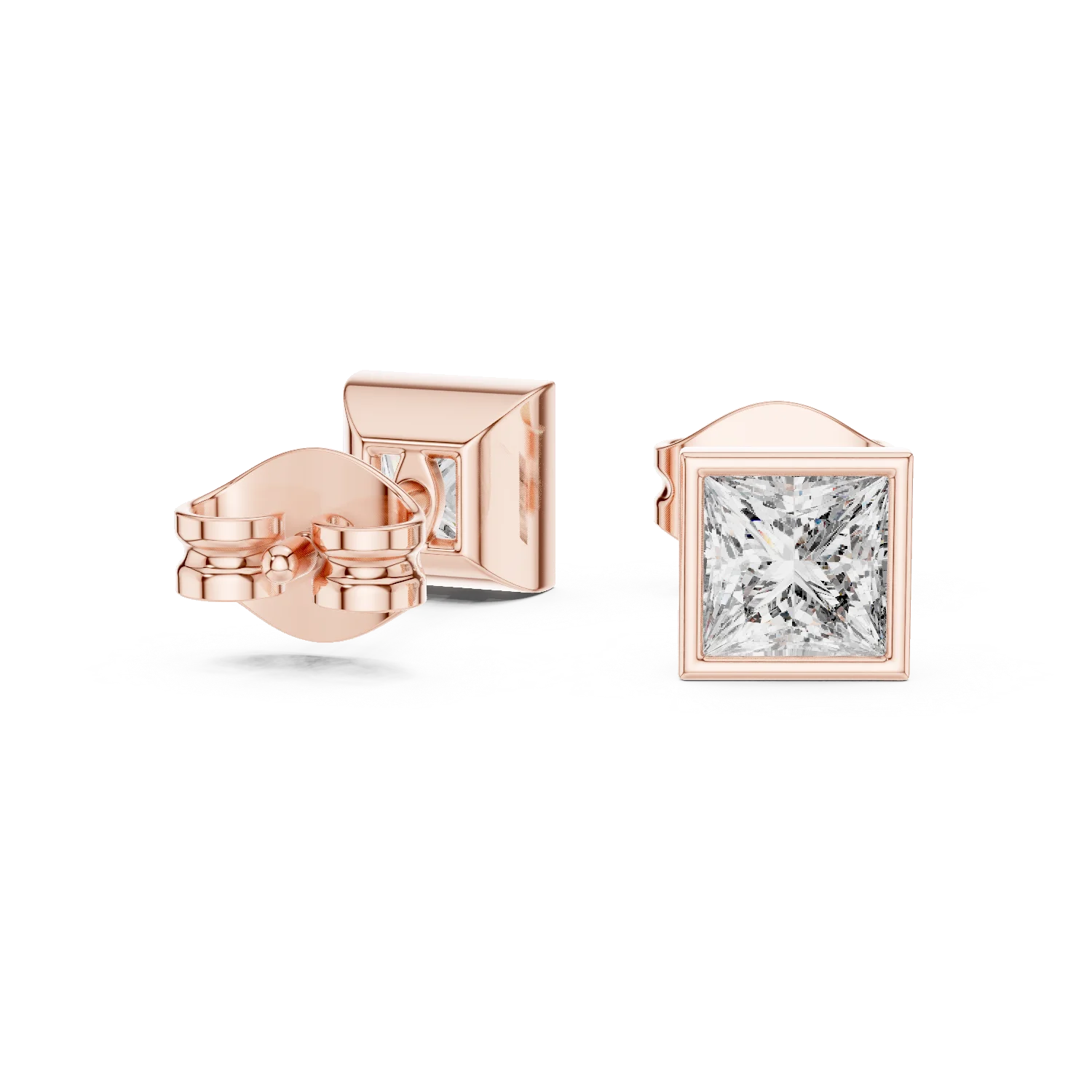 Modern Princess Bezel Diamond Stud Earrings