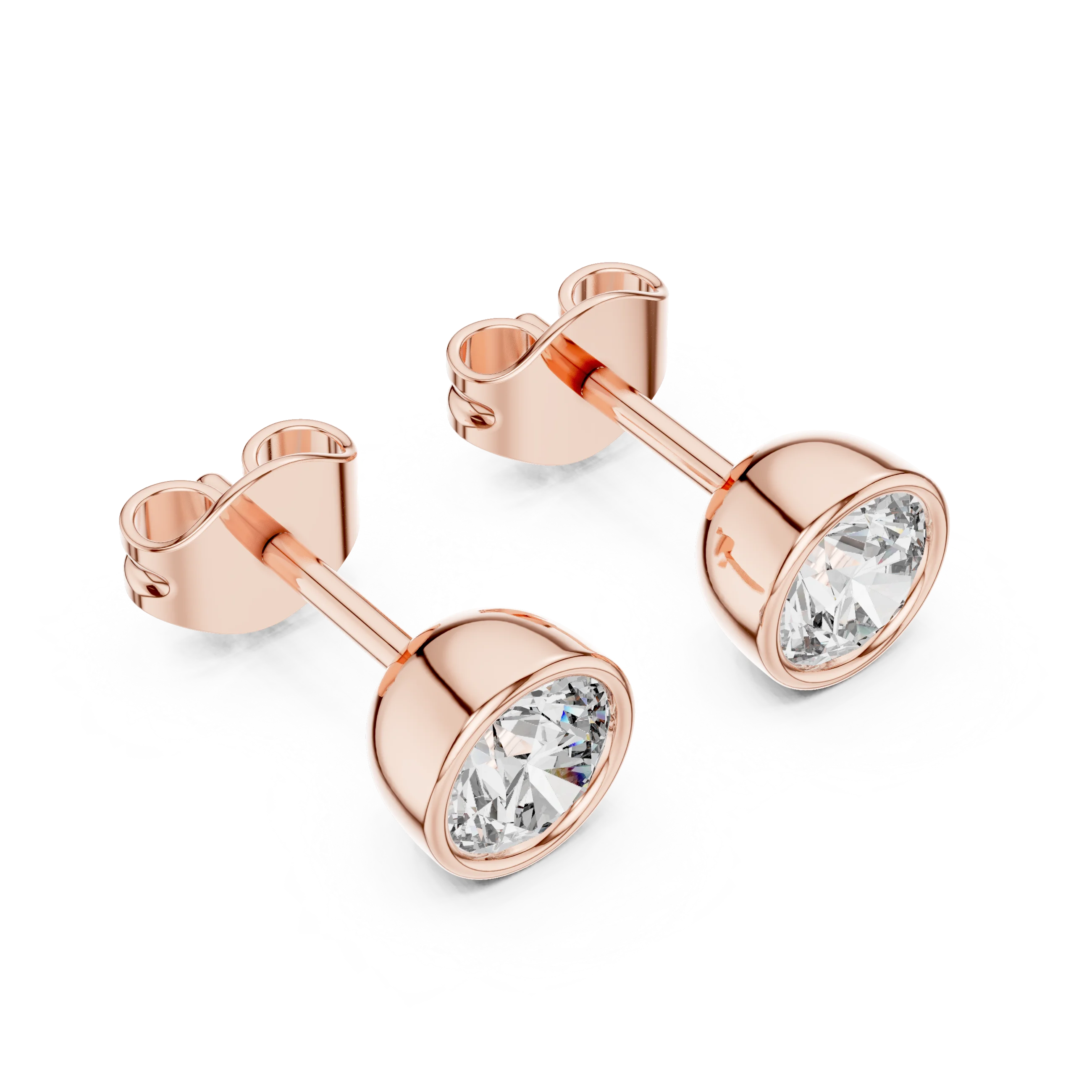 Classic Round Bezel Diamond Stud Earrings
