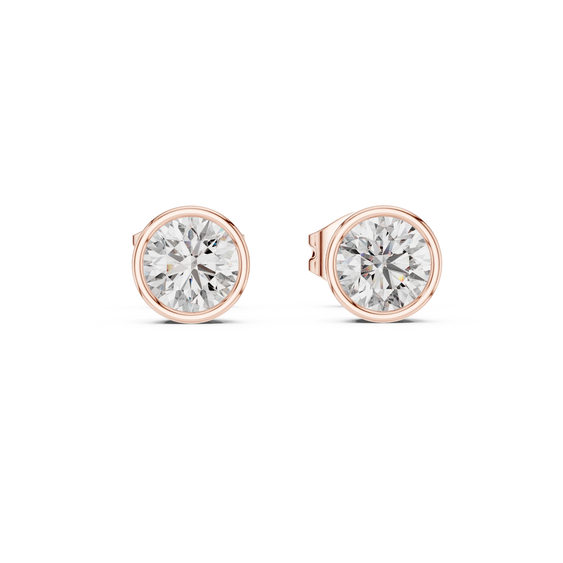 Classic Round Bezel Diamond Stud Earrings