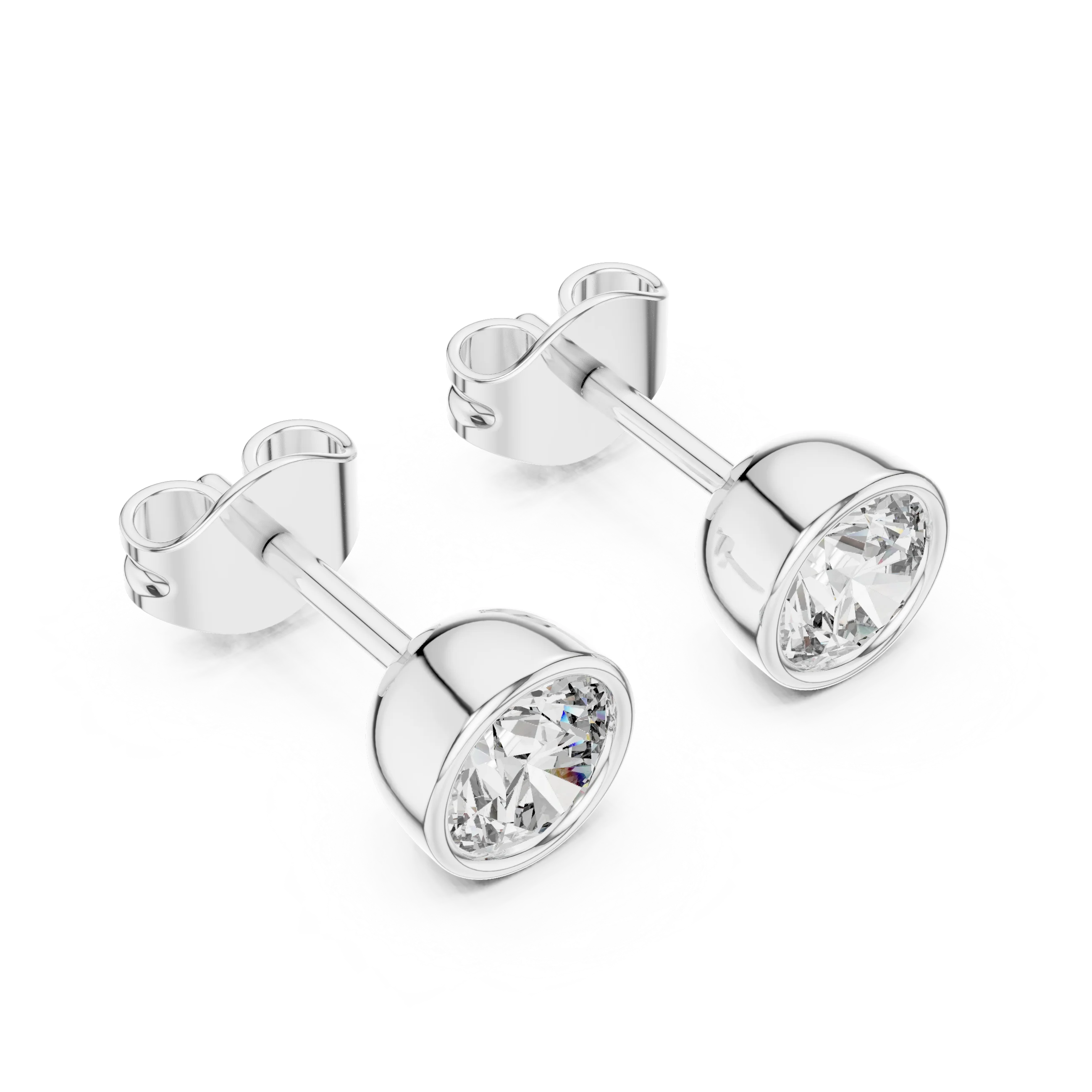 Classic Round Bezel Diamond Stud Earrings