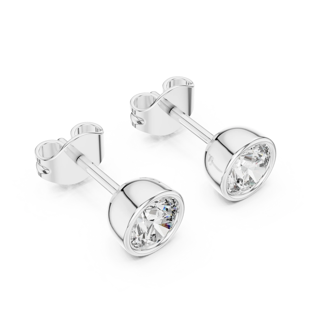 Classic Round Bezel Diamond Stud Earrings