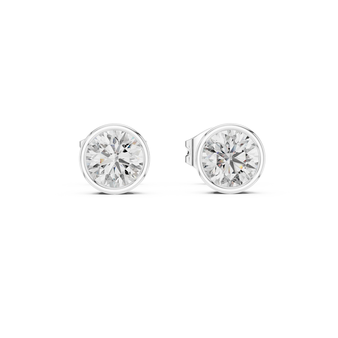 Classic Round Bezel Diamond Stud Earrings