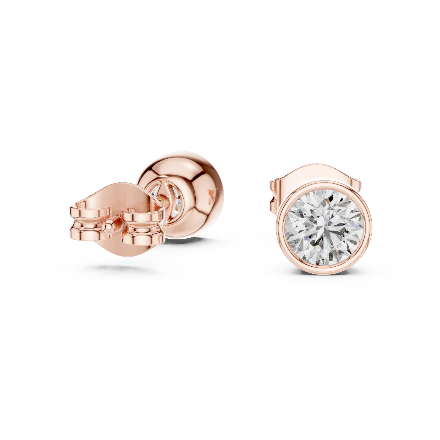 Classic Round Bezel Diamond Stud Earrings
