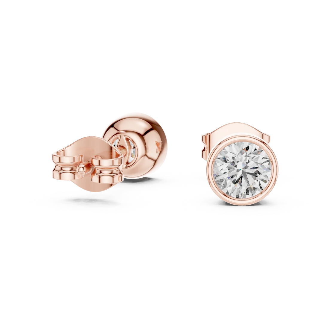 Classic Round Bezel Diamond Stud Earrings