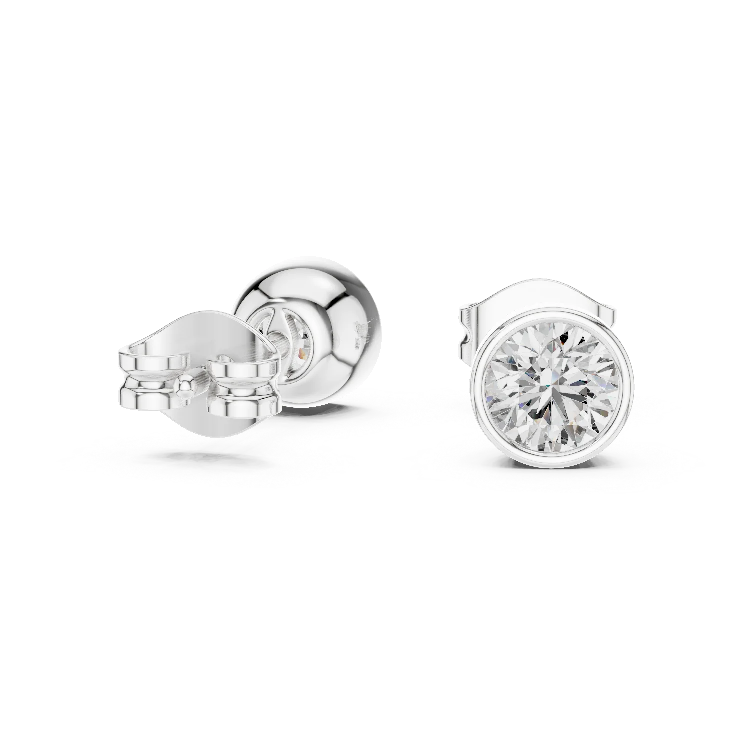 Classic Round Bezel Diamond Stud Earrings